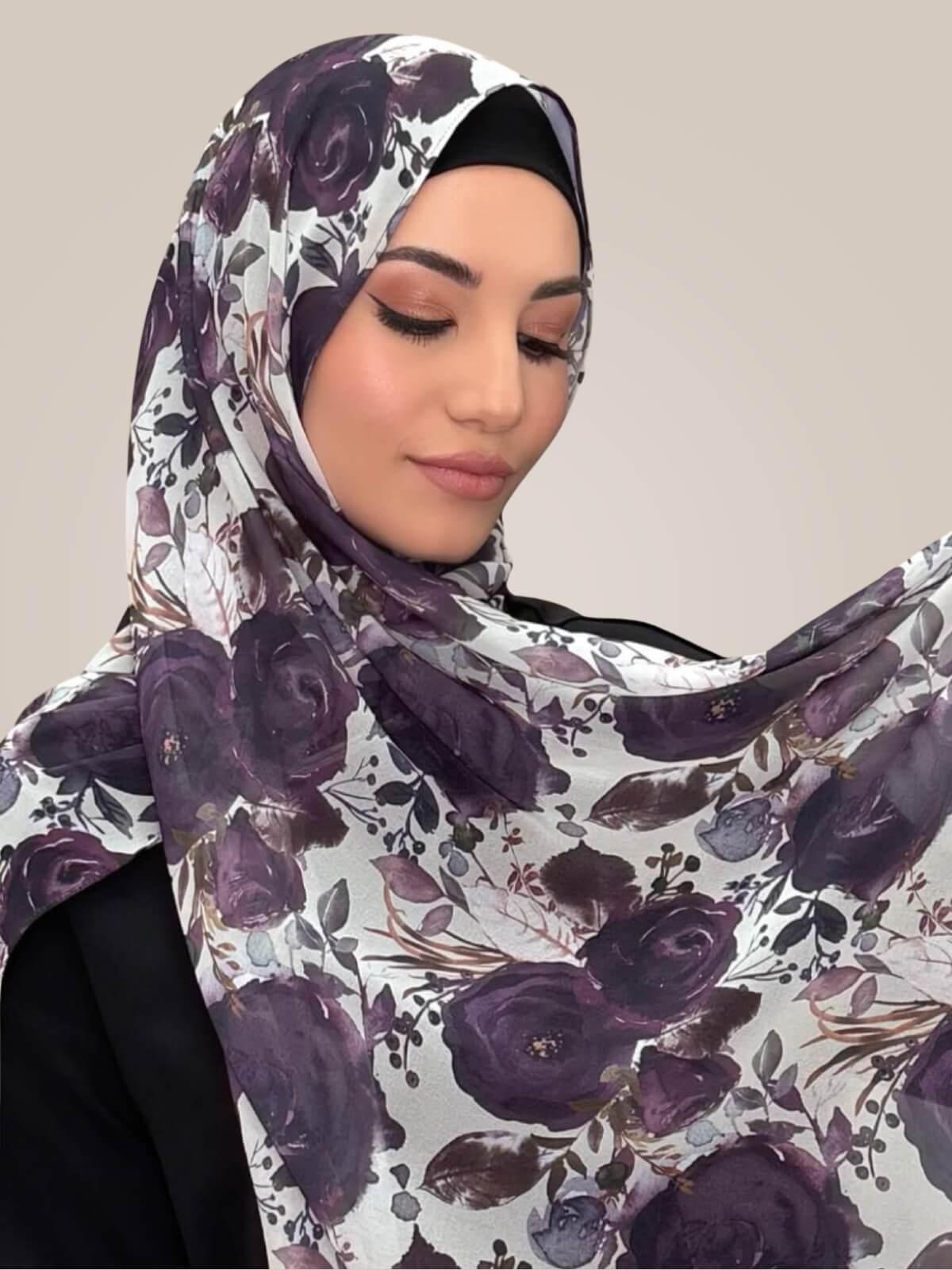 Printed Chiffon Hijab-Plum Orchid