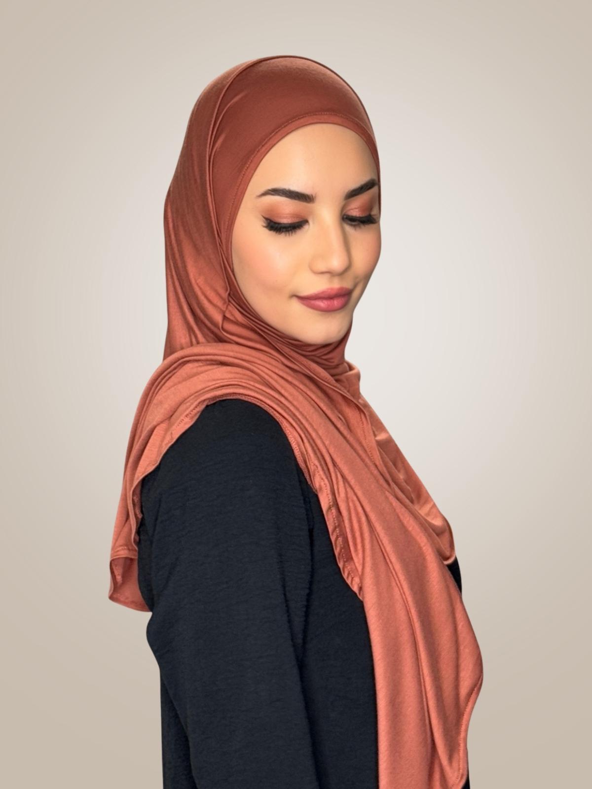 Pre-Sewn Jersey Hijab-Brick Red