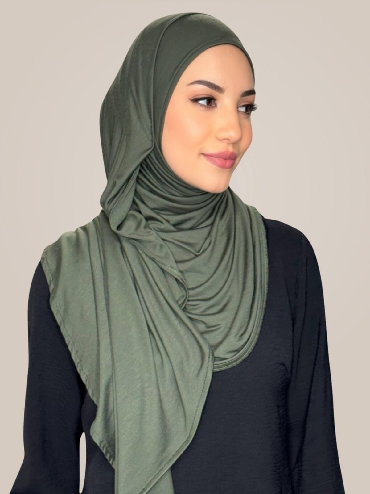 Pre-Sewn Jersey Hijab-Army Green