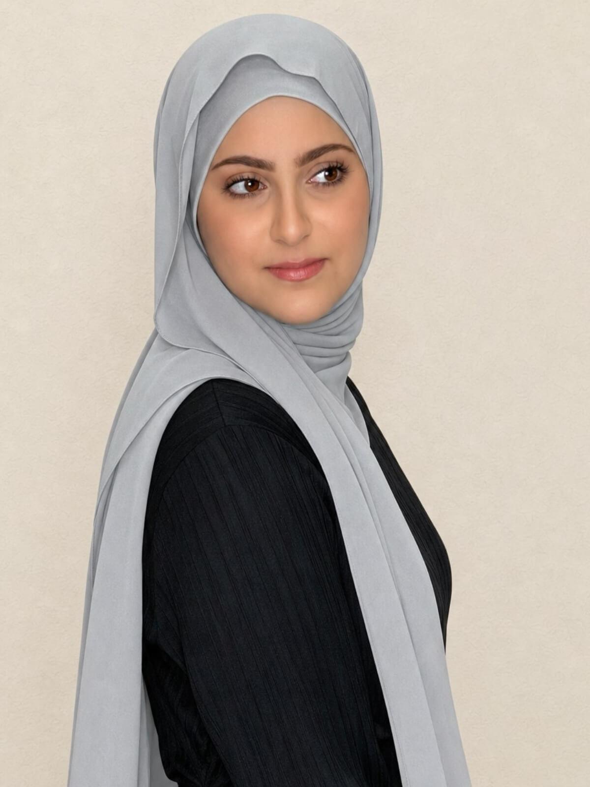 Modish Girl Matching Chiffon Hijab Set-Dolphin Gray
