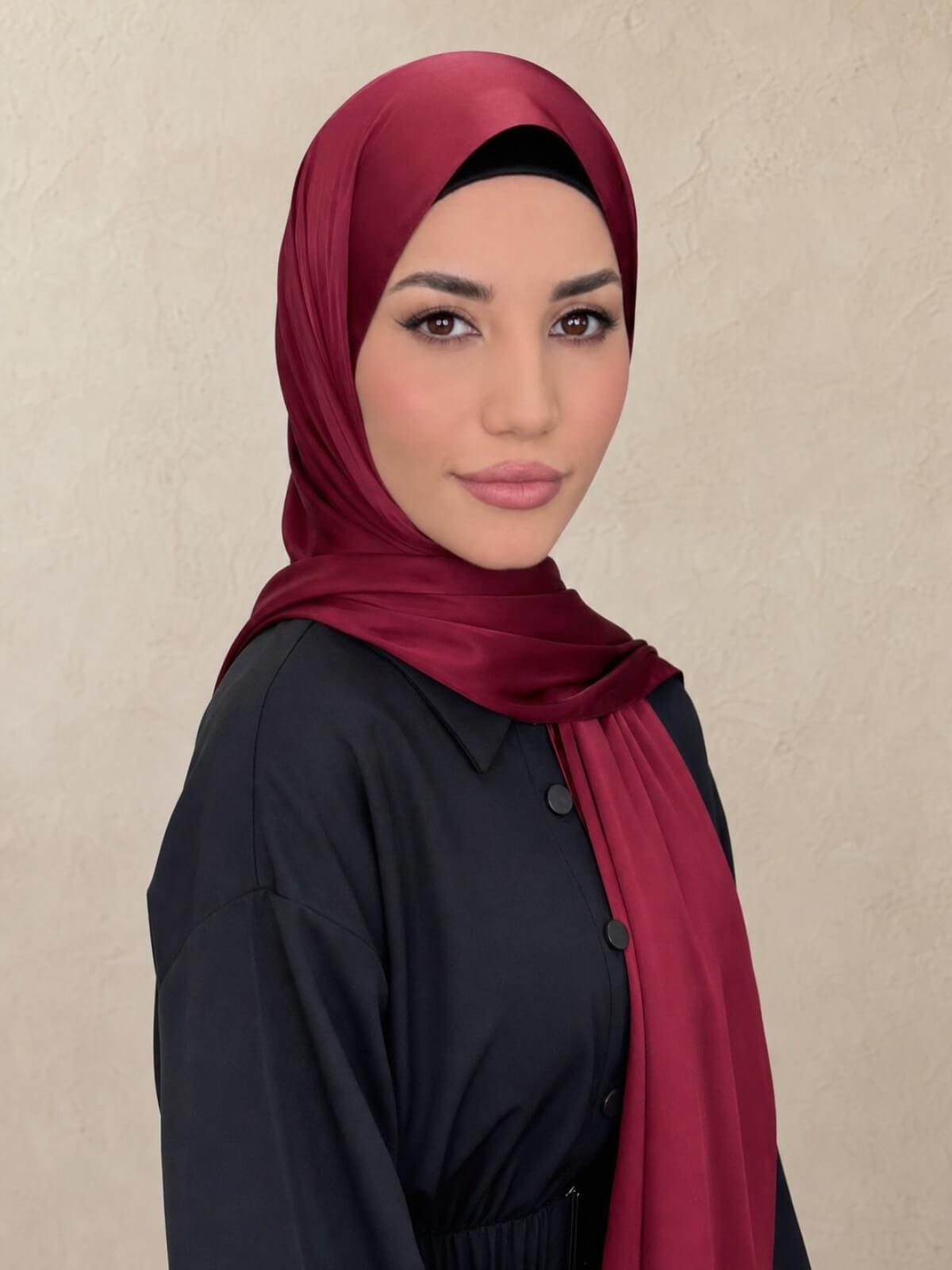 Premium Satin Hijab-Velvet Wine