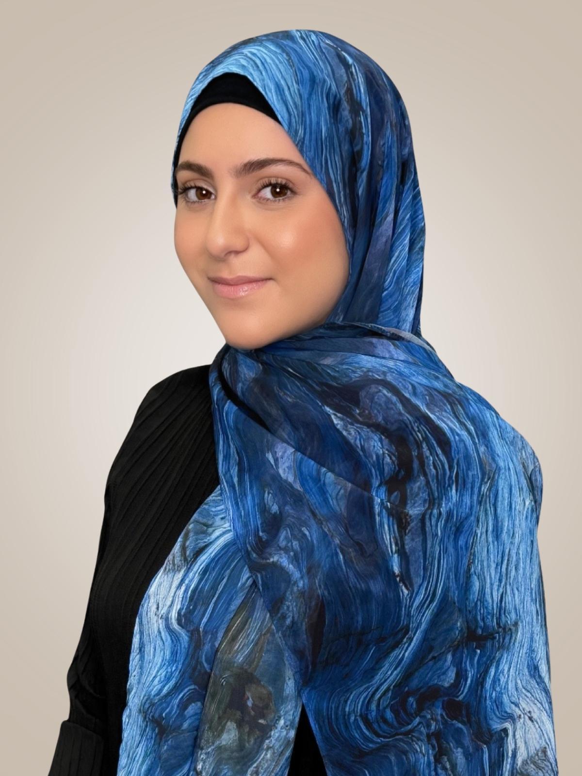 Modish Girl Printed Chiffon Hijab-Ocean Mist