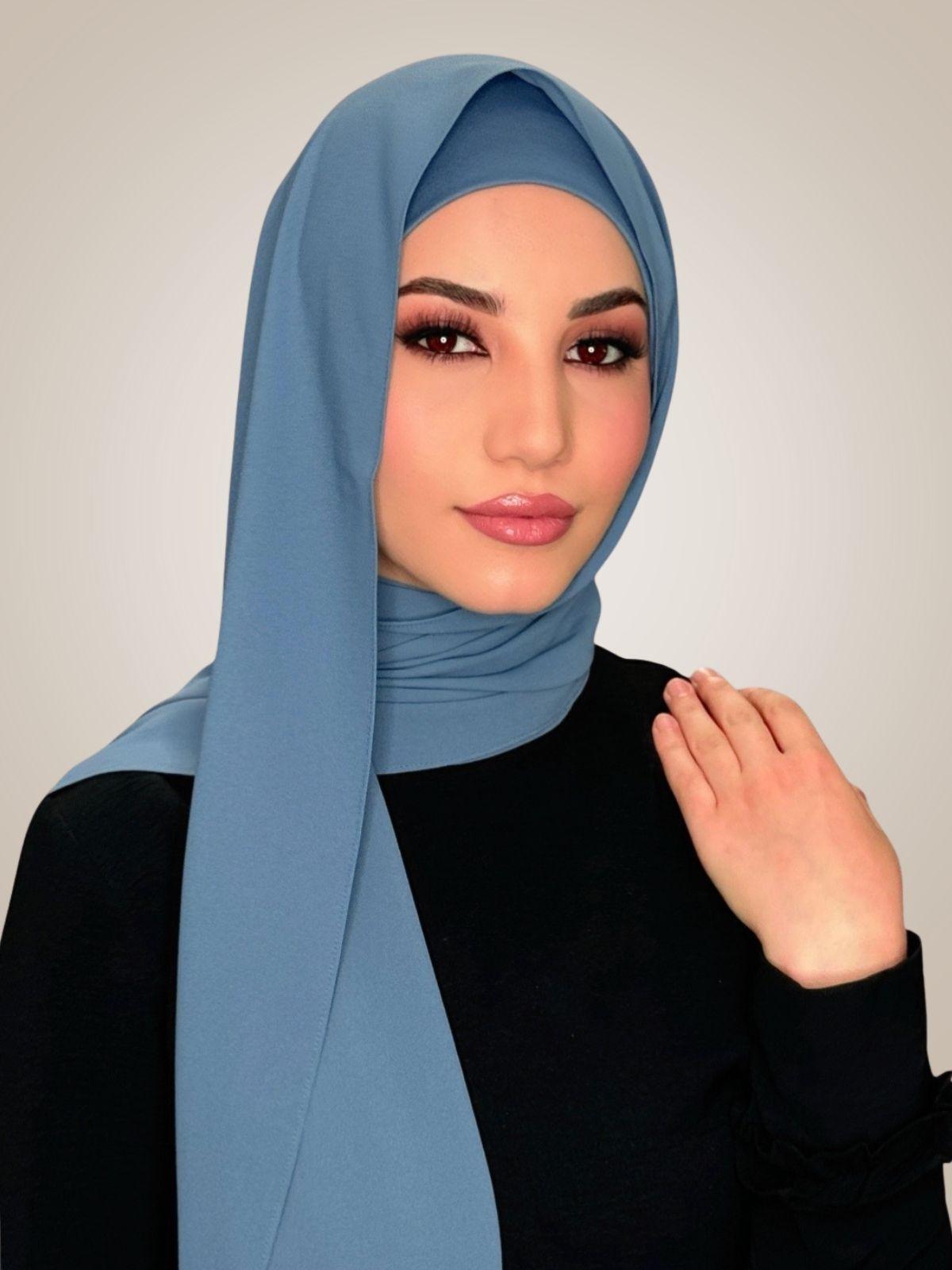 Matching Chiffon Hijab Set-Cool Blue