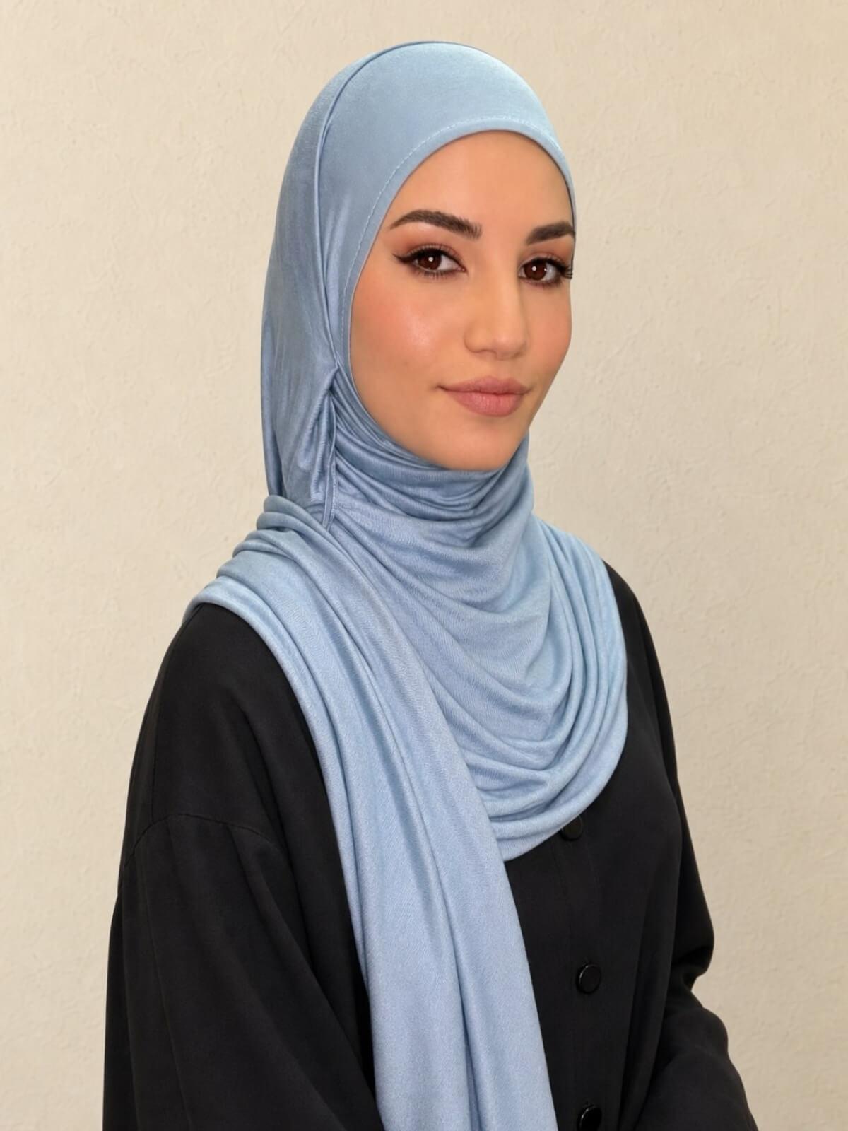 Pre-Sewn Jersey Hijab-Dusty Blue