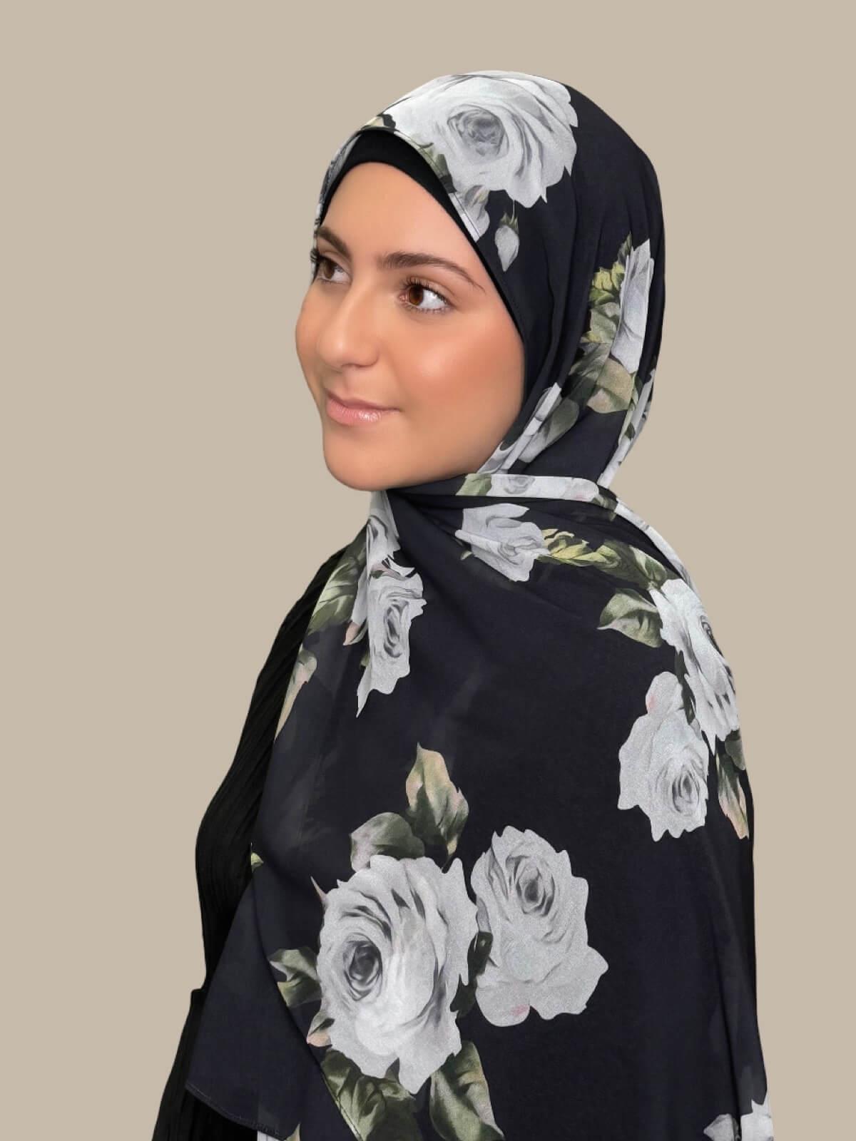 Modish Girl Printed Chiffon Hijab-Frosted Rosette