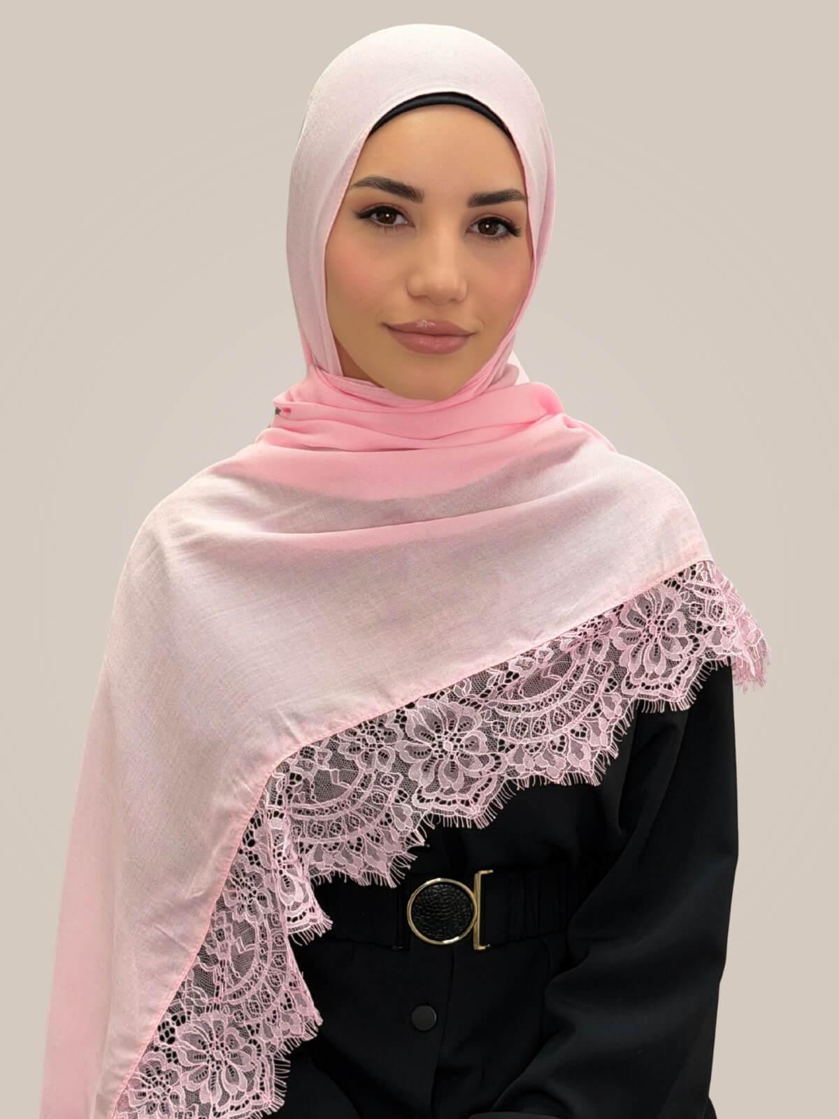 Lace Cotton Modal Hijab-Pink Promise