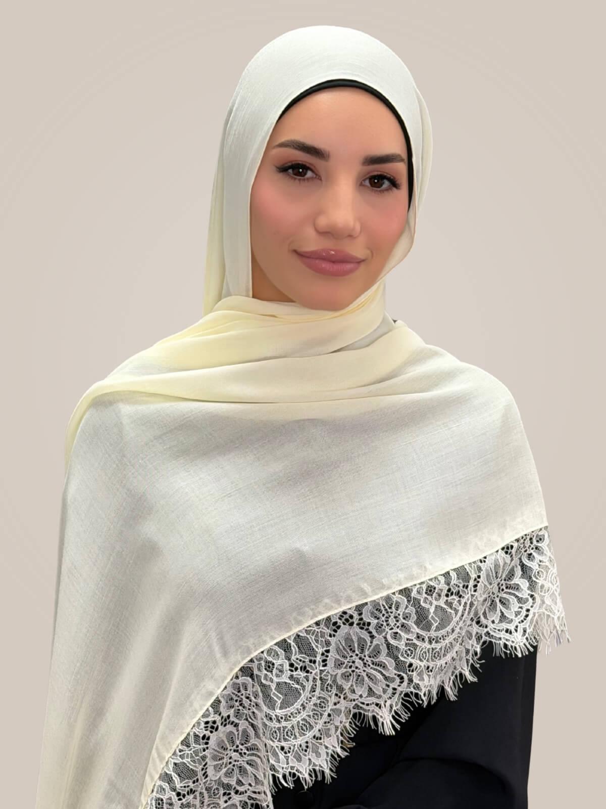 Lace Cotton Modal Hijab-Vanilla Silk