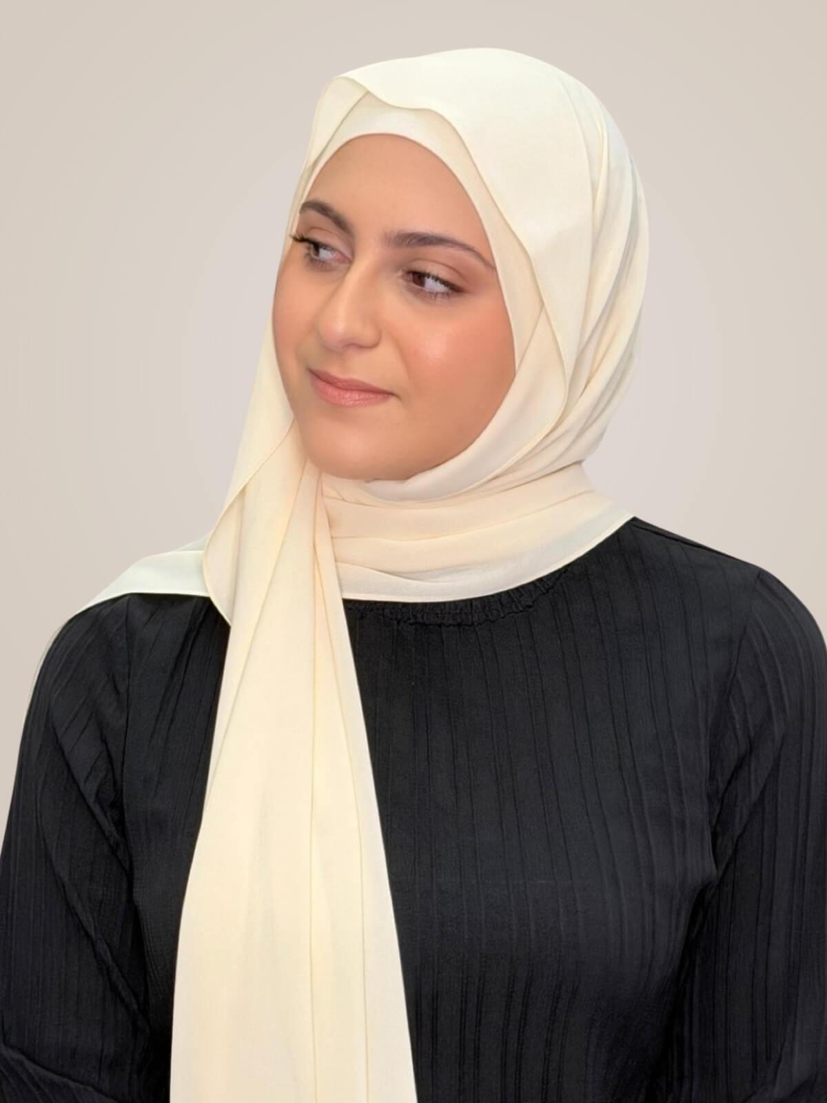 Modish Girl Matching Chiffon Hijab Set-Ivory Lace