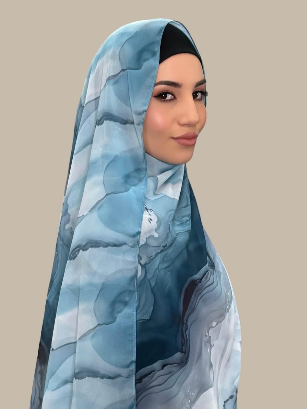 Printed Chiffon Hijab-Tidal Teal