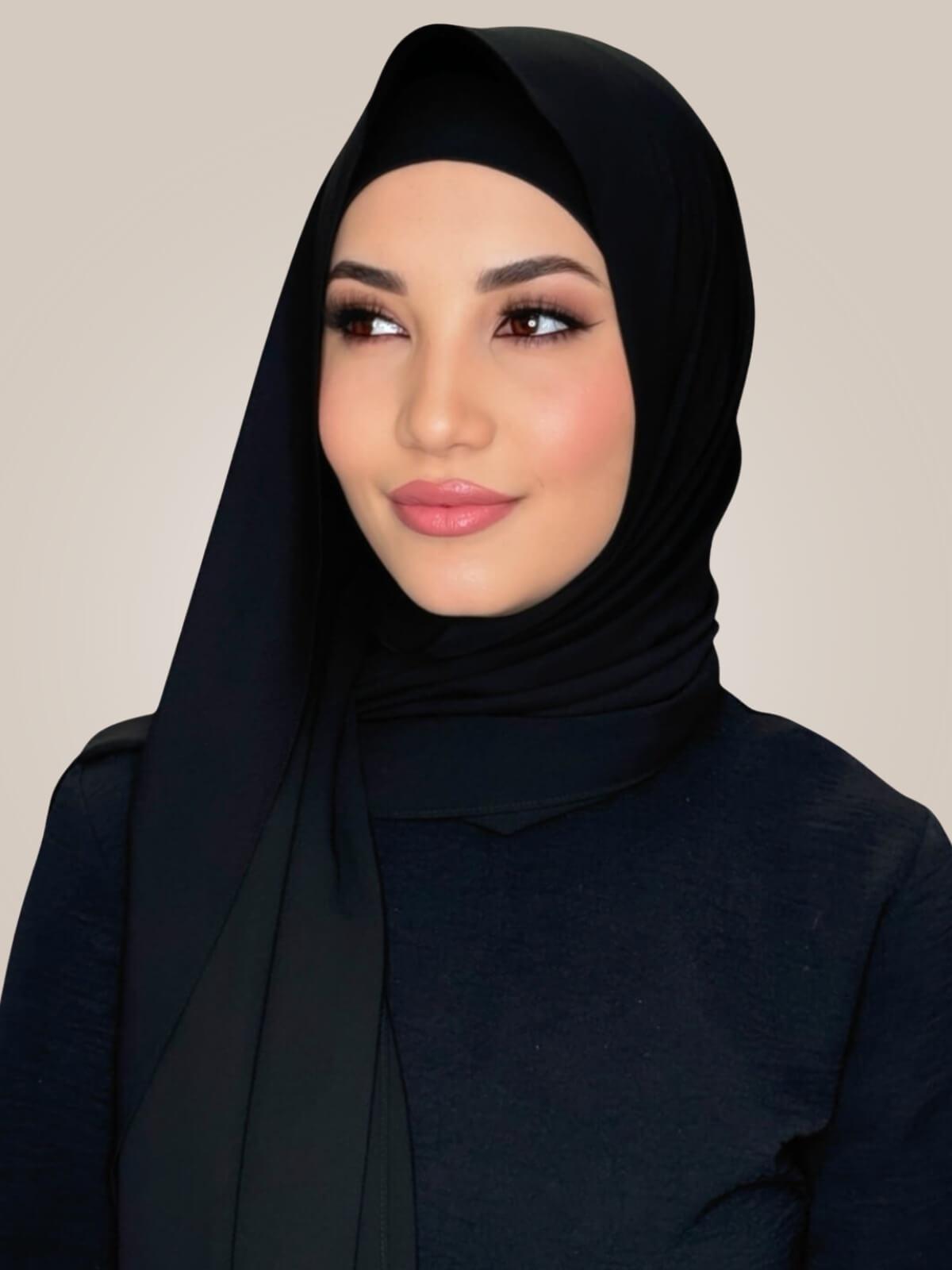 Matching Chiffon Hijab Set-Black