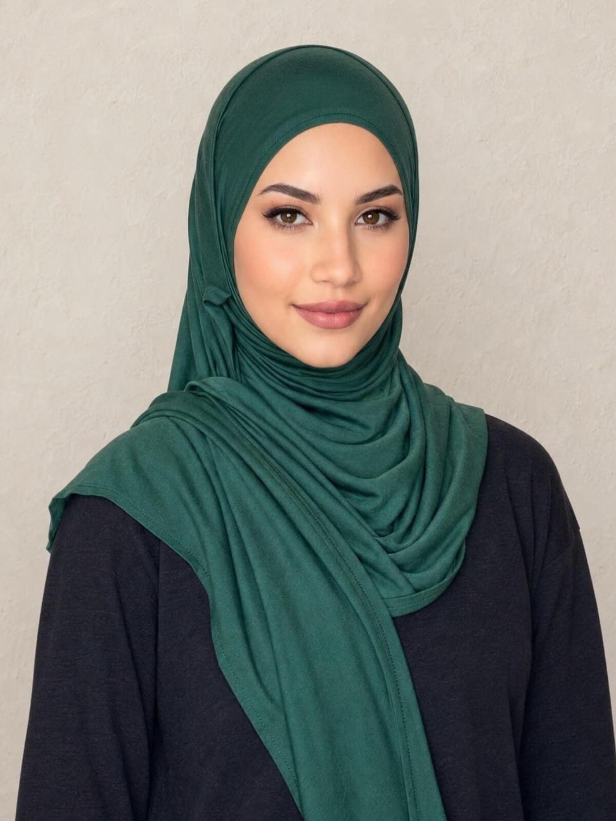 Pre-Sewn Jersey Hijab-Forrest Green