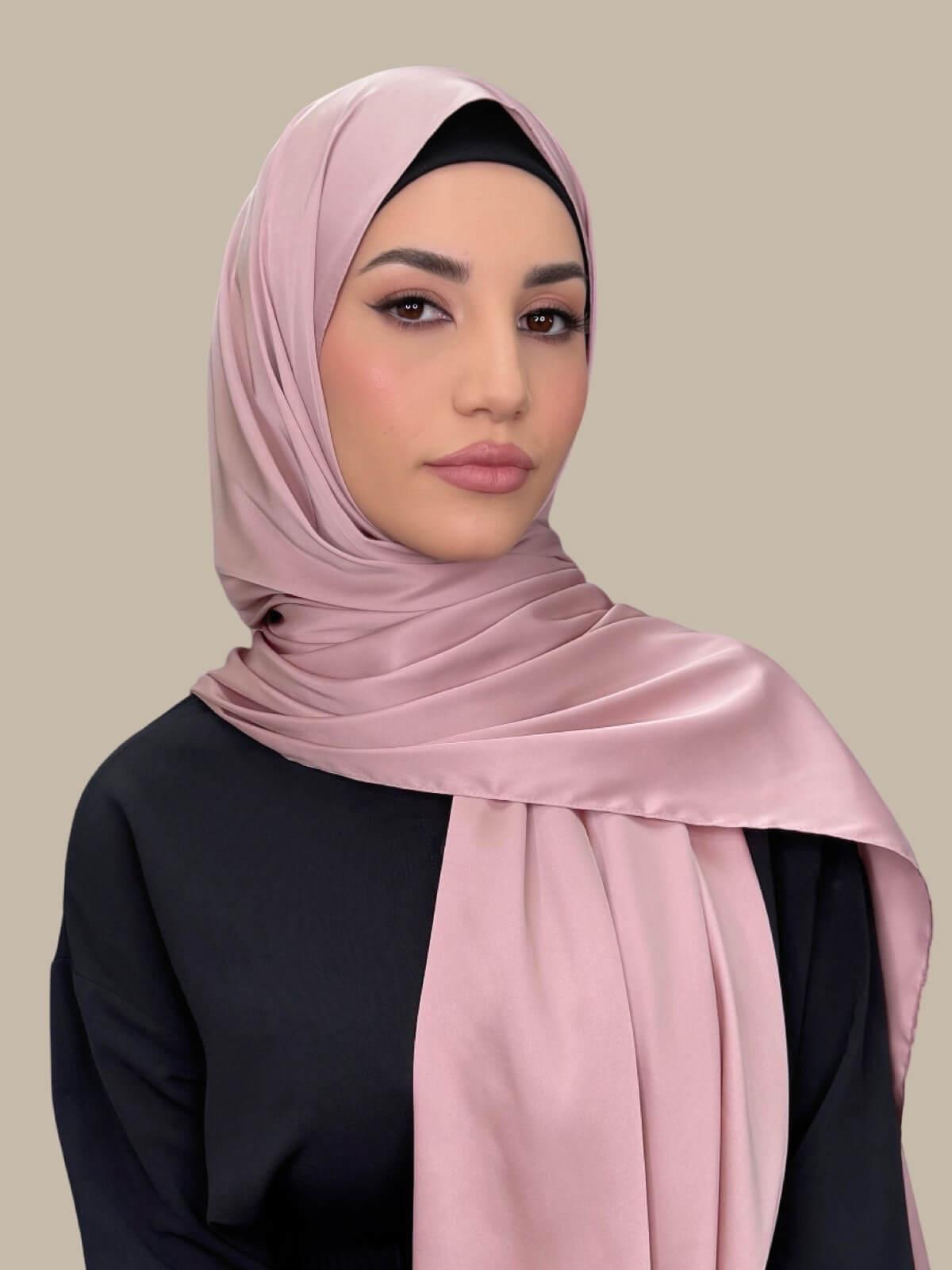 Premium Satin Hijab-Truffle Rose