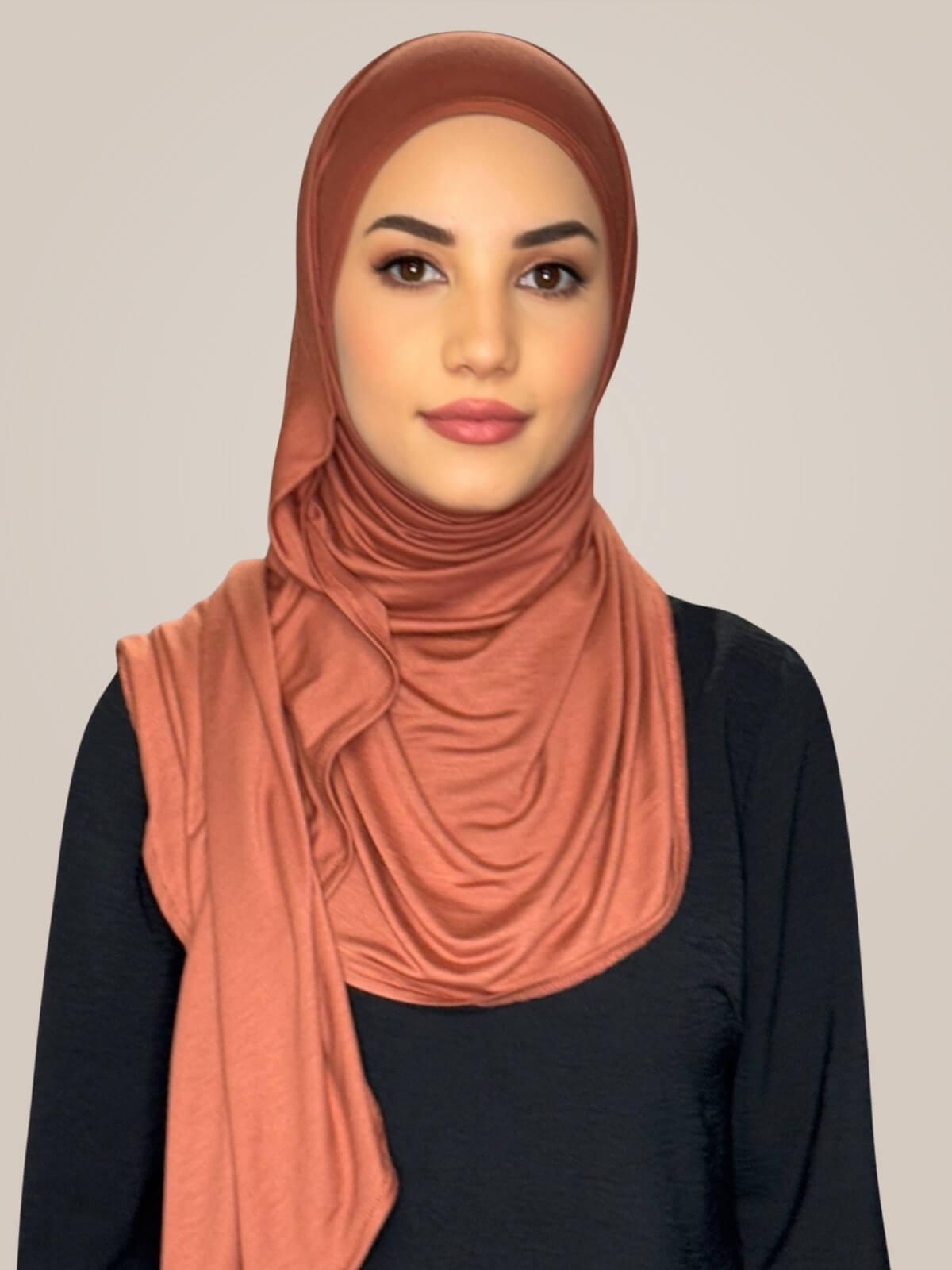 Pre-Sewn Jersey Hijab-Brick Red