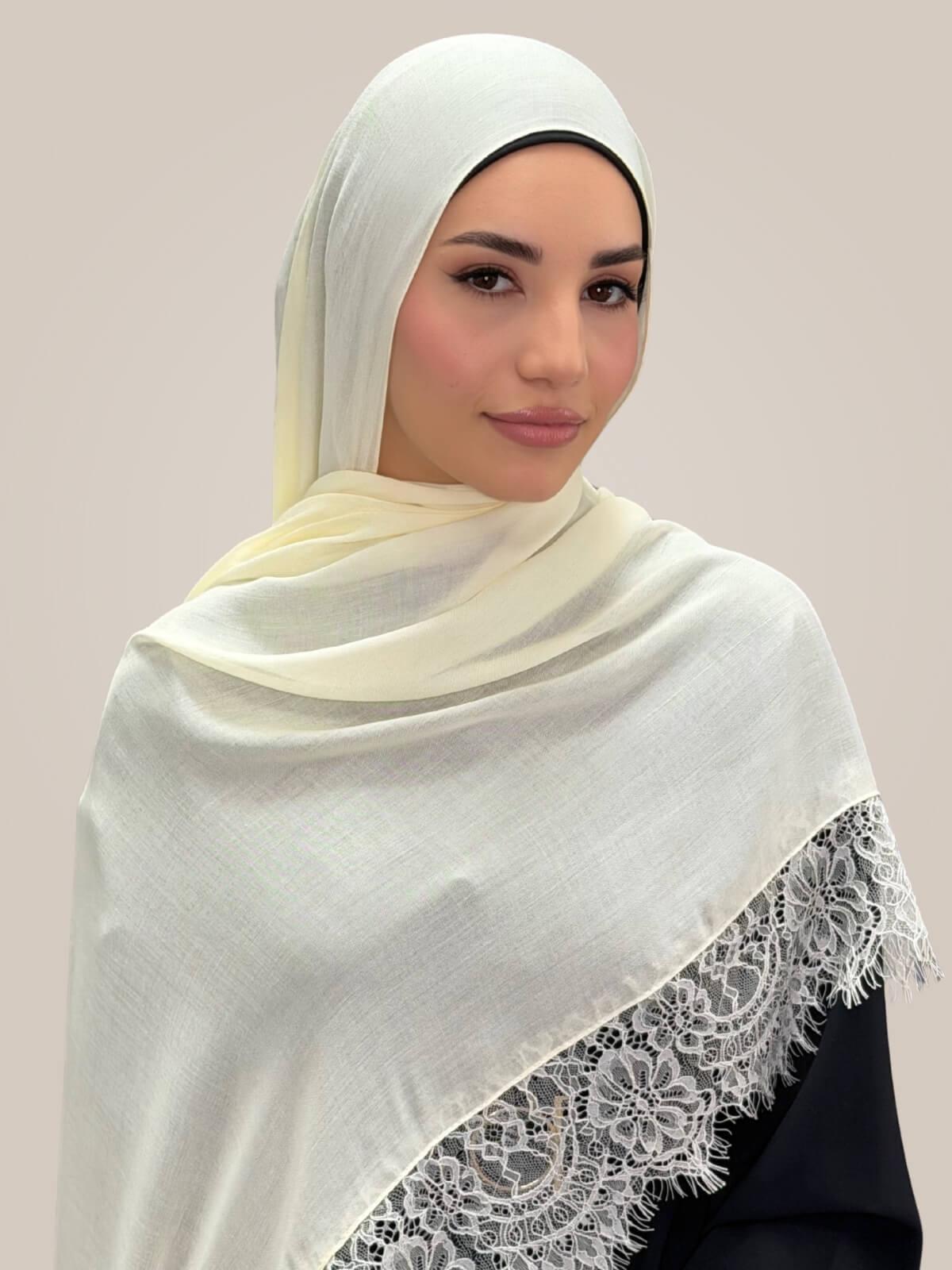 Lace Cotton Modal Hijab-Vanilla Silk
