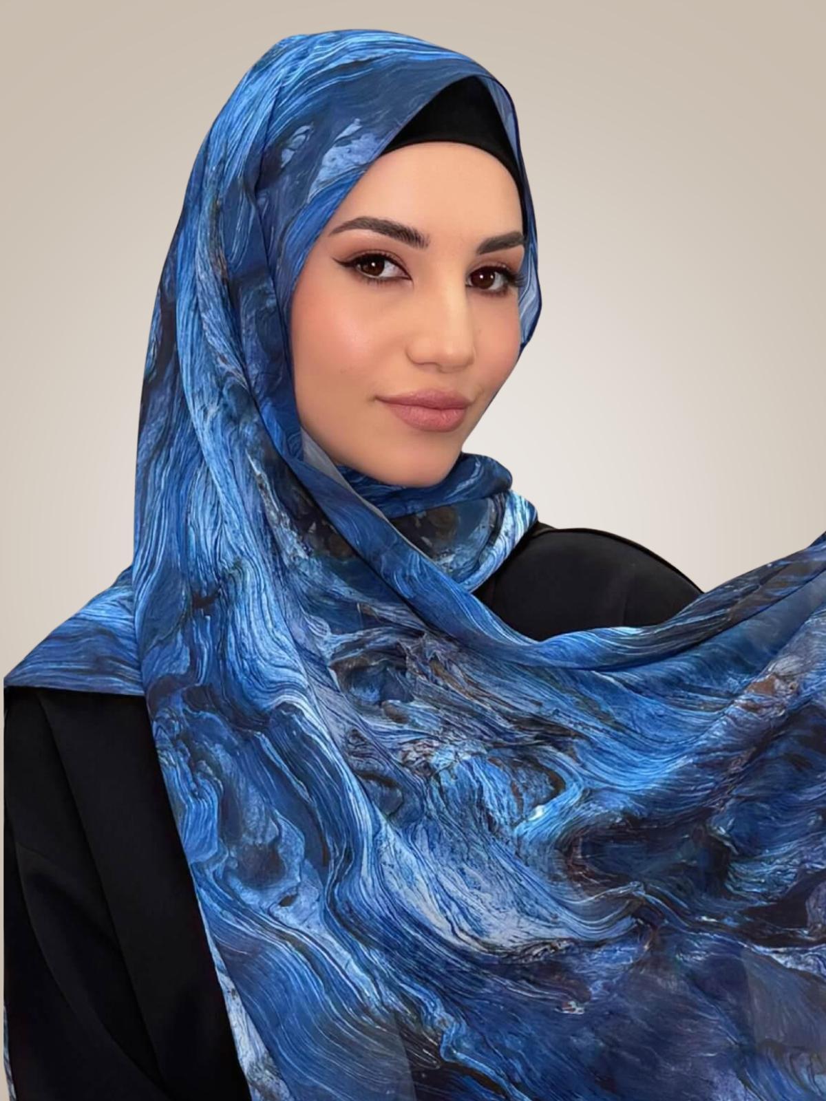 Printed Chiffon Hijab-Ocean Mist