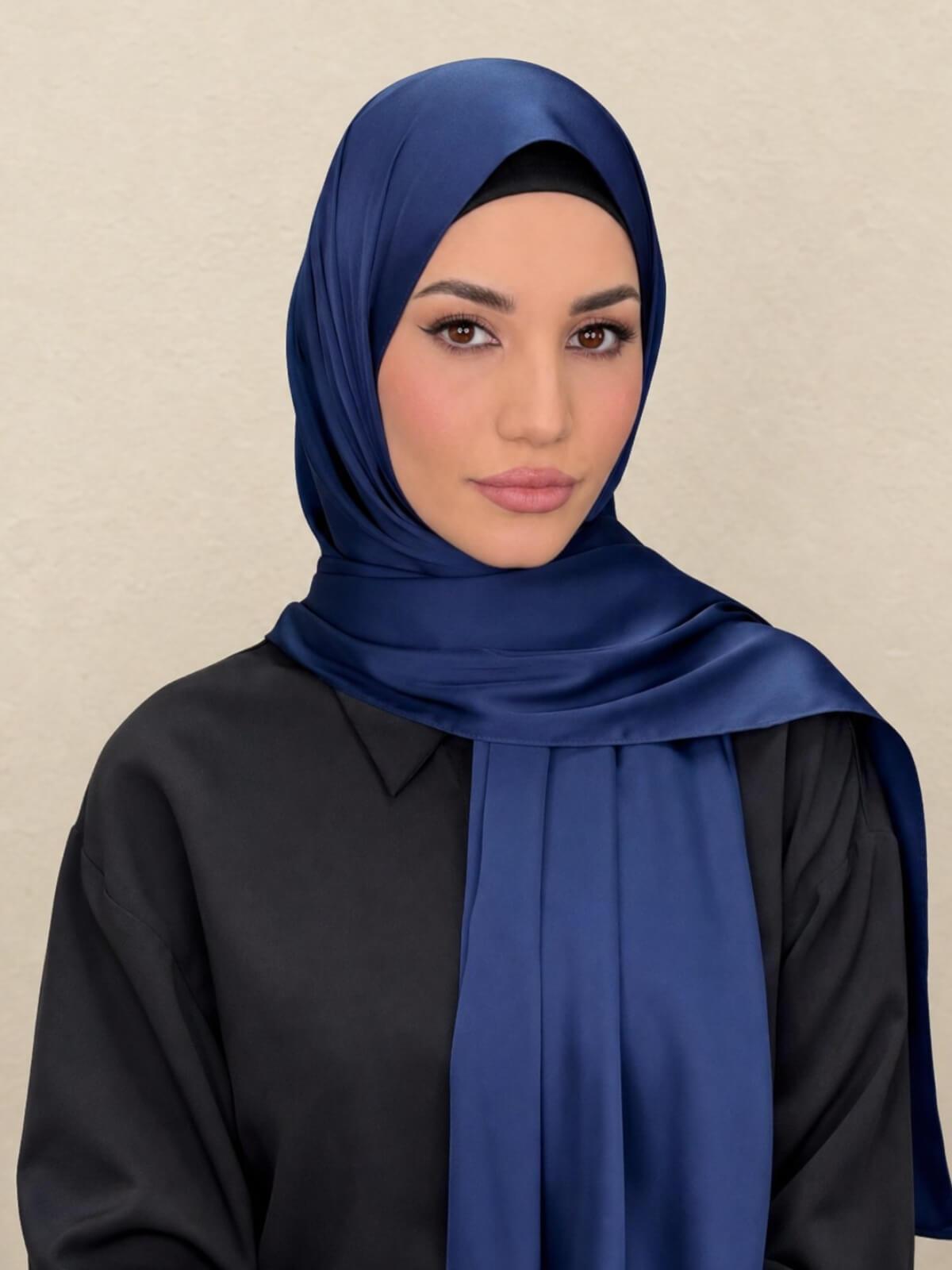 Premium Satin Hijab-Navy Blue