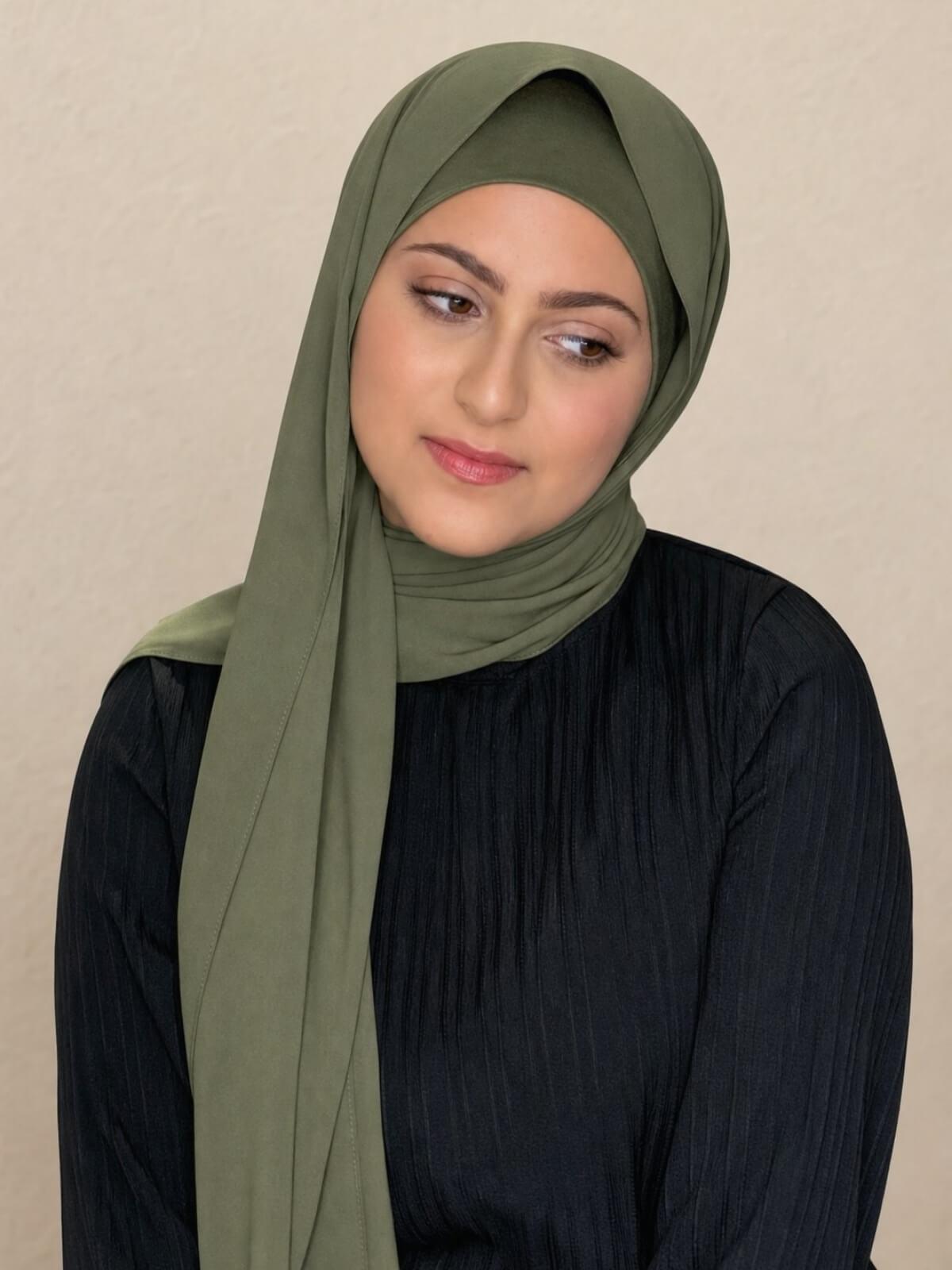 Modish Girl Matching Chiffon Hijab Set-Dusty Olive