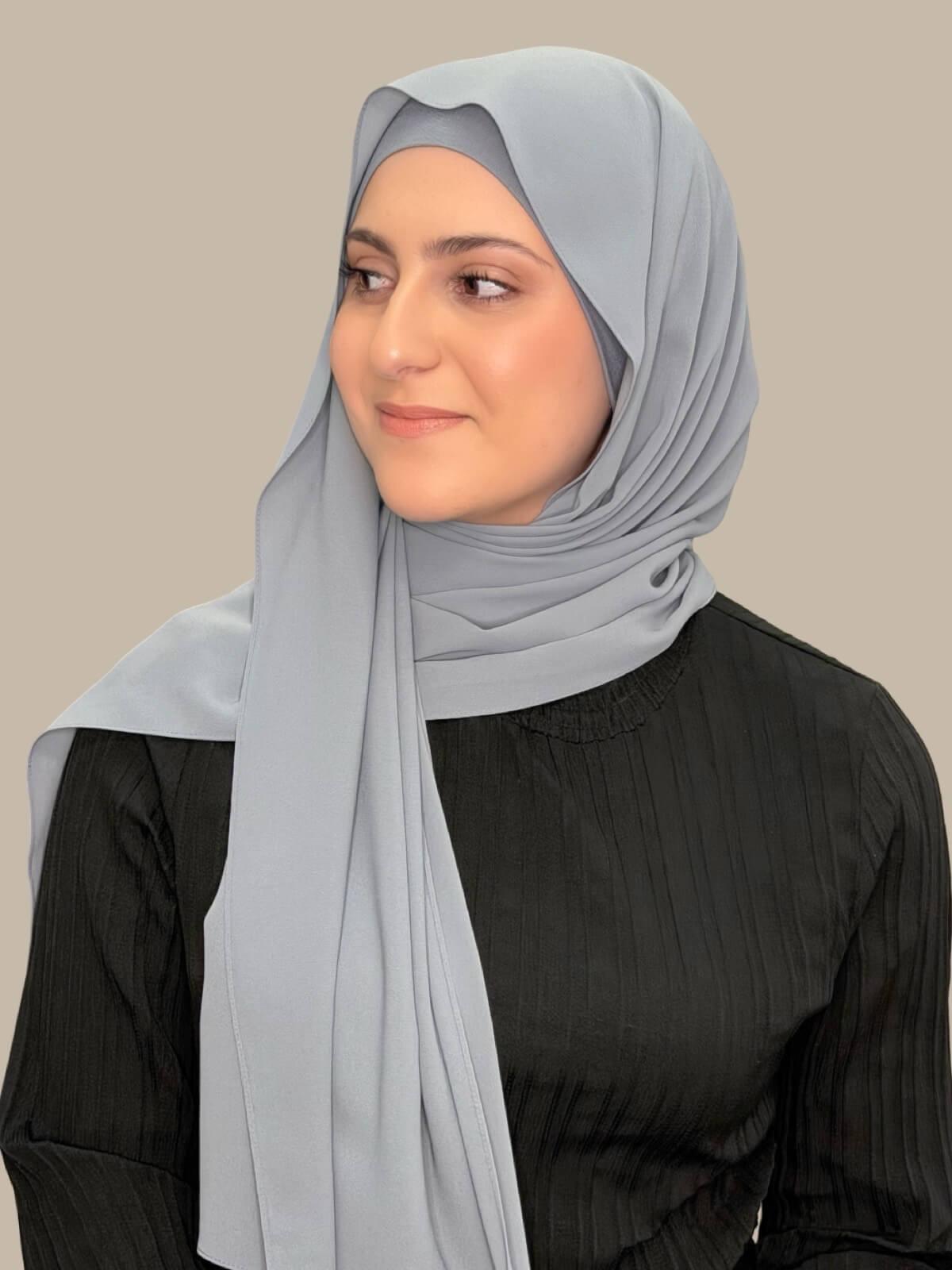 Modish Girl Matching Chiffon Hijab Set-Slate Grey