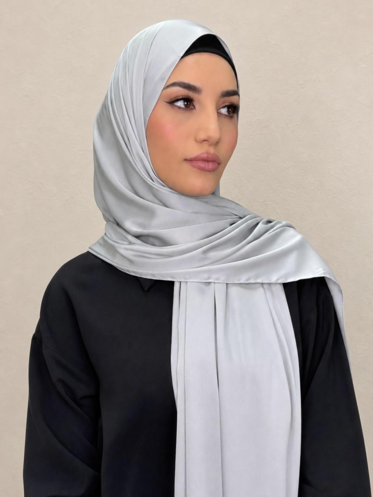 Premium Satin Hijab-Steel Mist