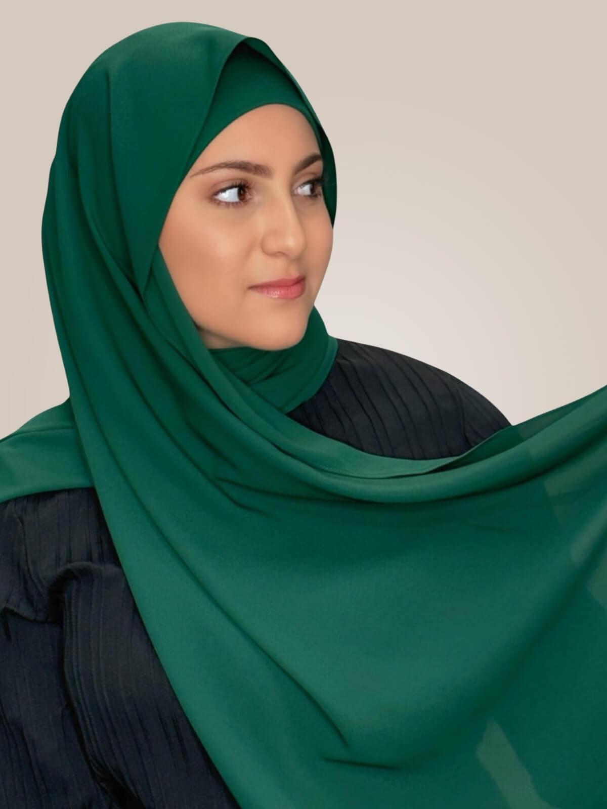 Modish Girl Matching Chiffon Hijab Set-Deep Green
