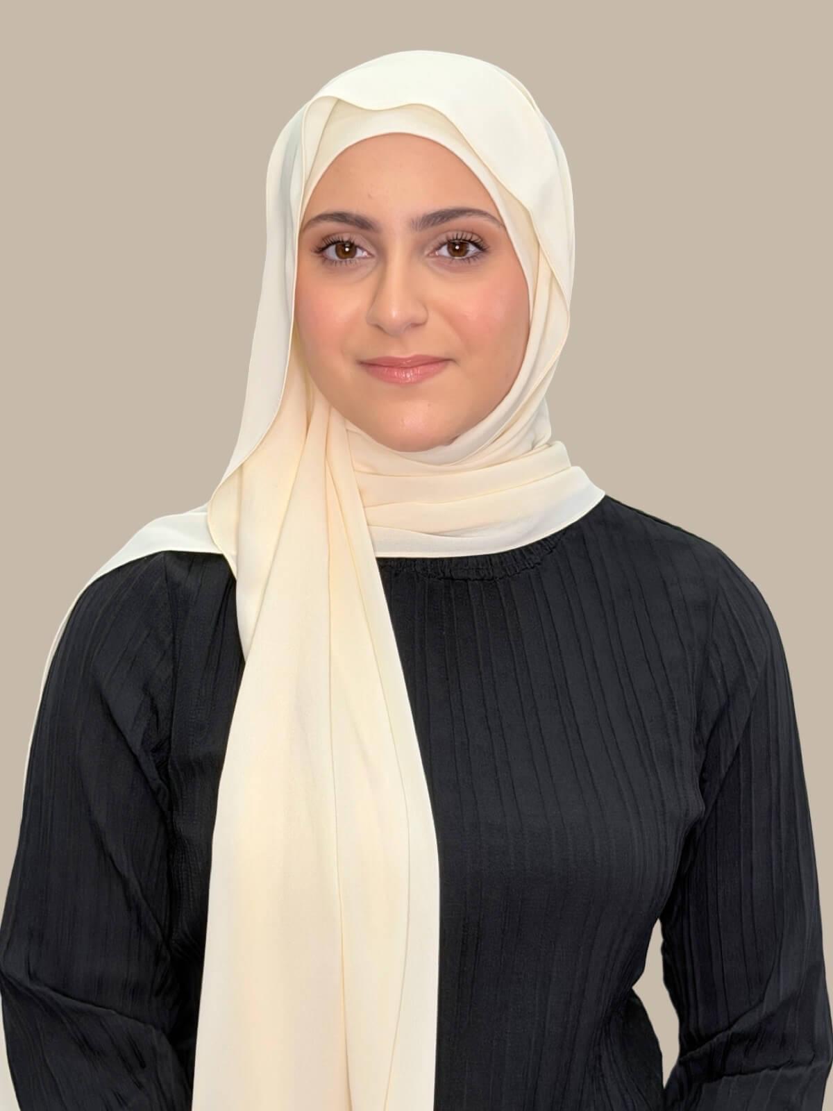 Modish Girl Matching Chiffon Hijab Set-Ivory Lace