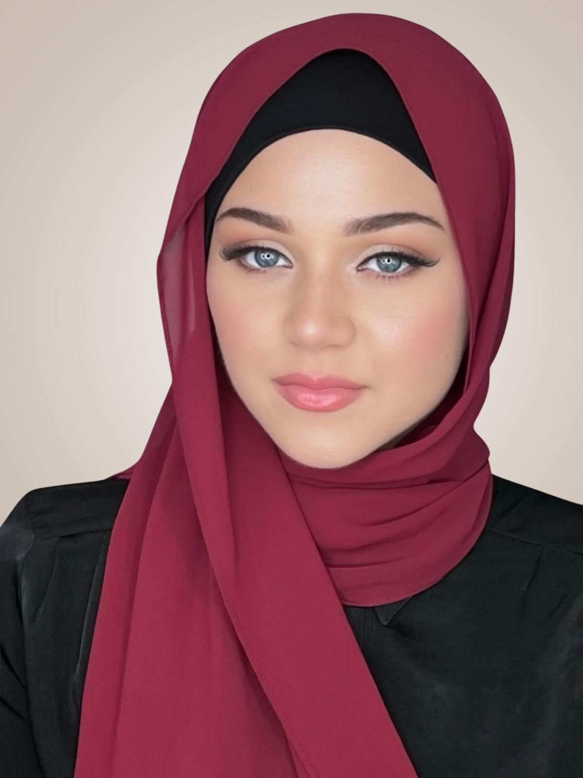Luxury Chiffon Hijab-Berry Red