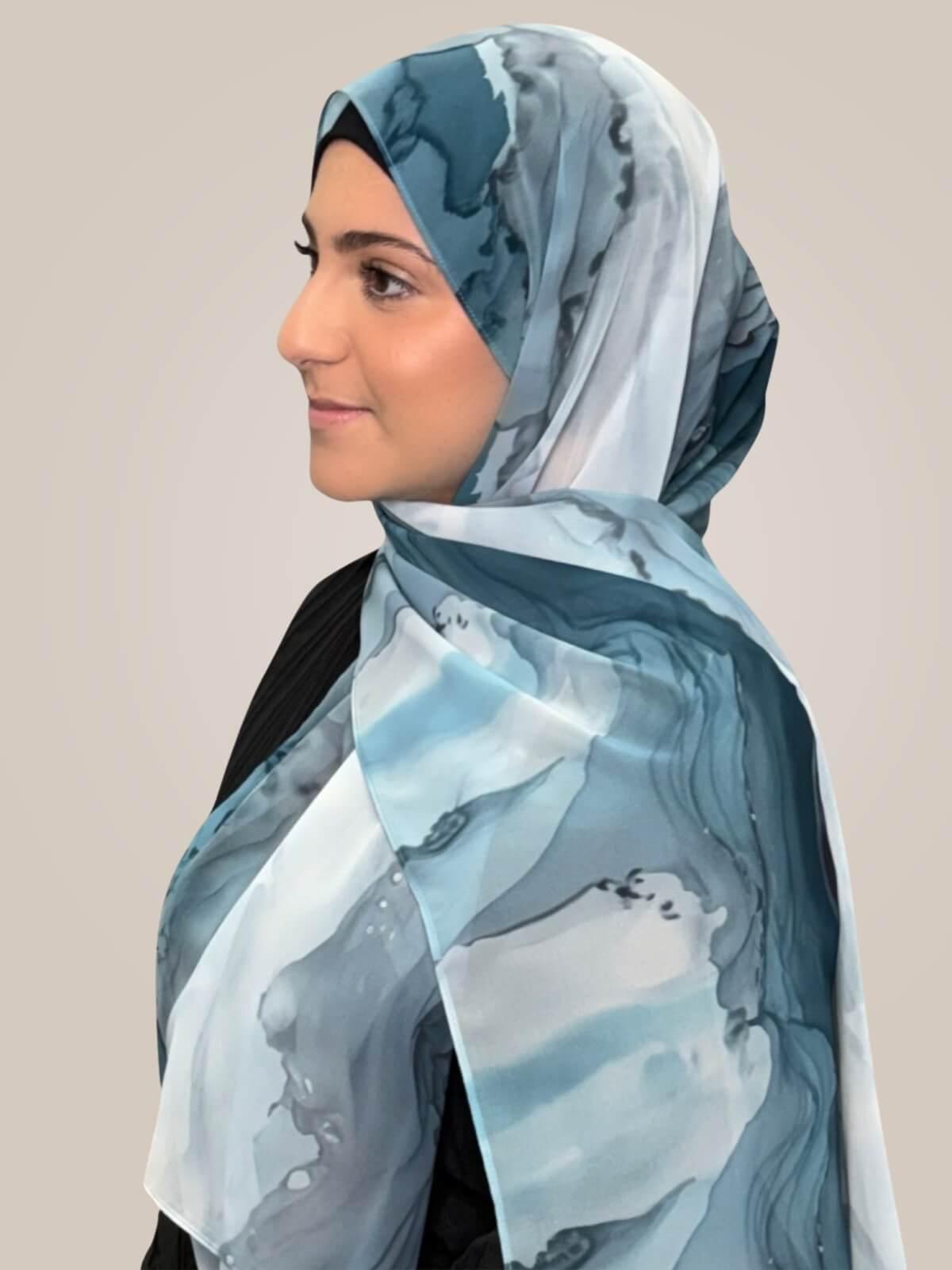 Modish Girl Printed Chiffon Hijab-Tidal Teal
