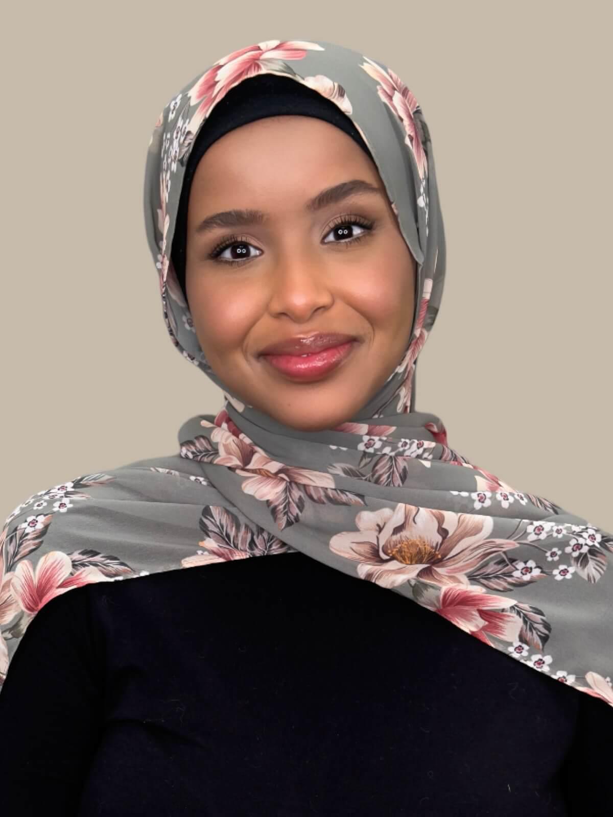 Printed Chiffon Hijab-Vintage Peony