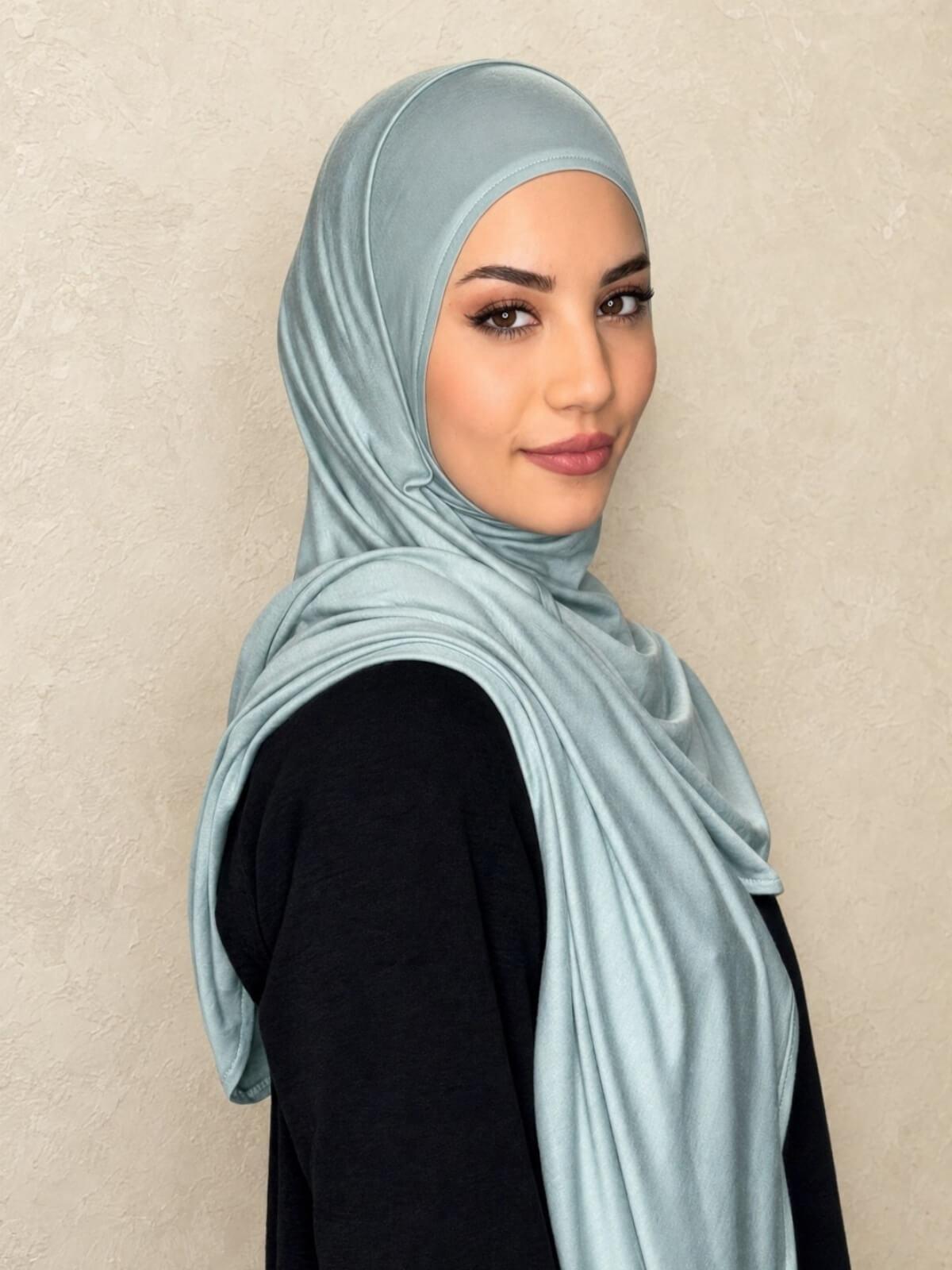 Pre-Sewn Jersey Hijab-Pale Cyan