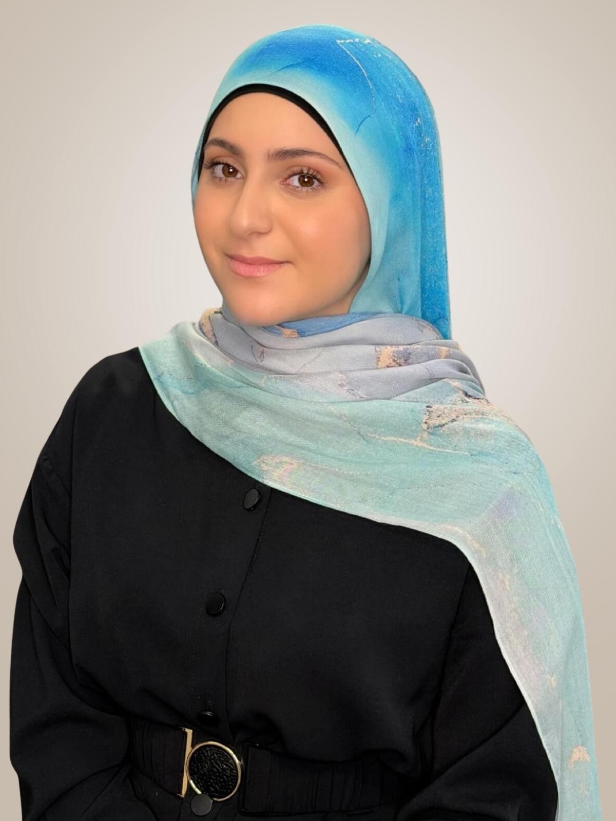 Modish Girl Print Modal Hijab-Amalfi Blue