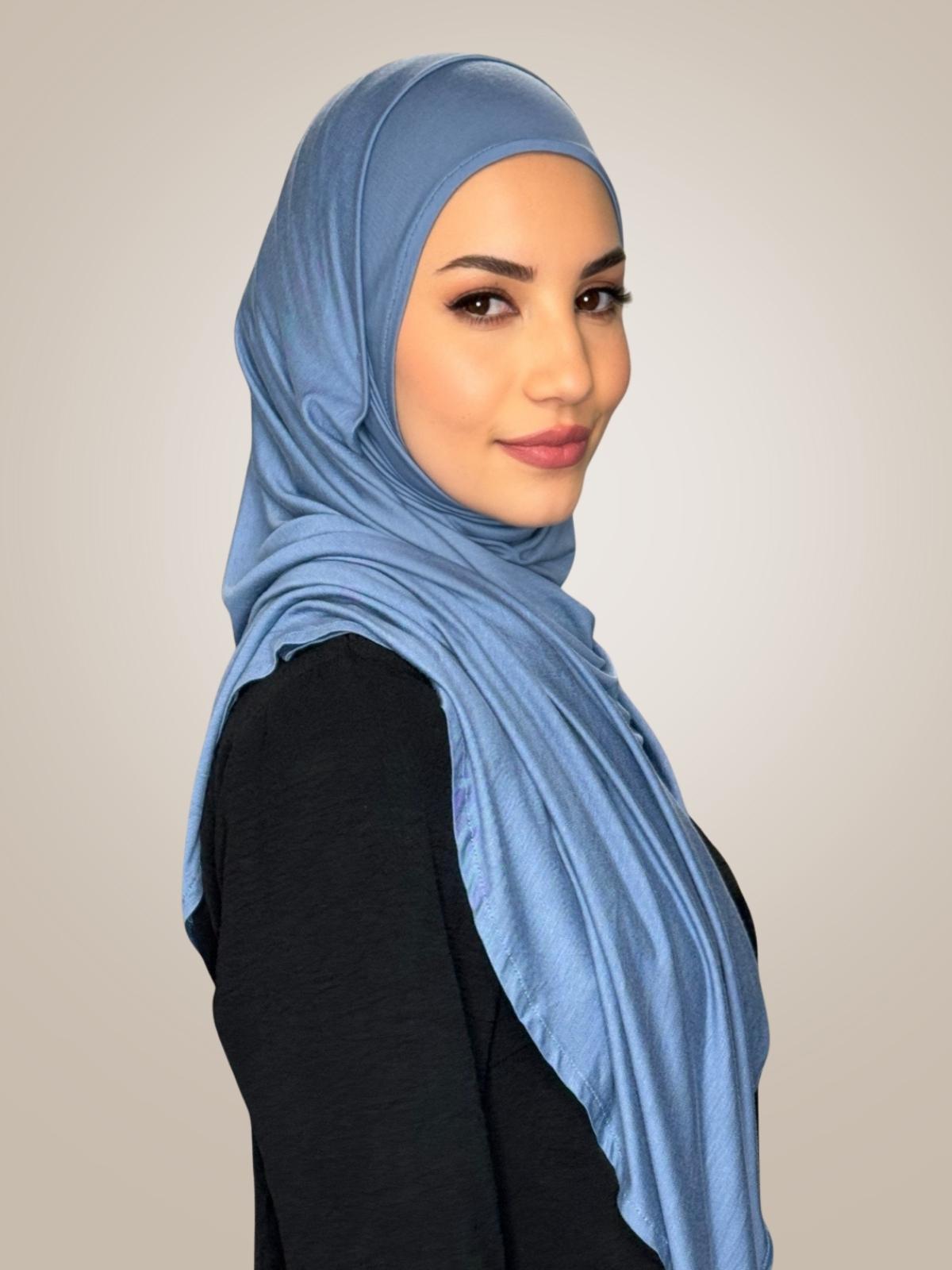 Pre-Sewn Jersey Hijab-Blue Grey