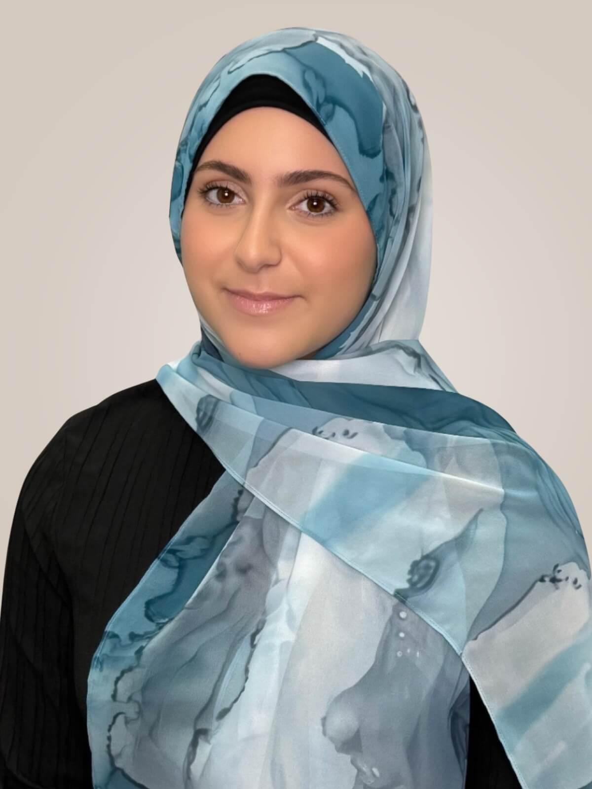 Modish Girl Printed Chiffon Hijab-Tidal Teal
