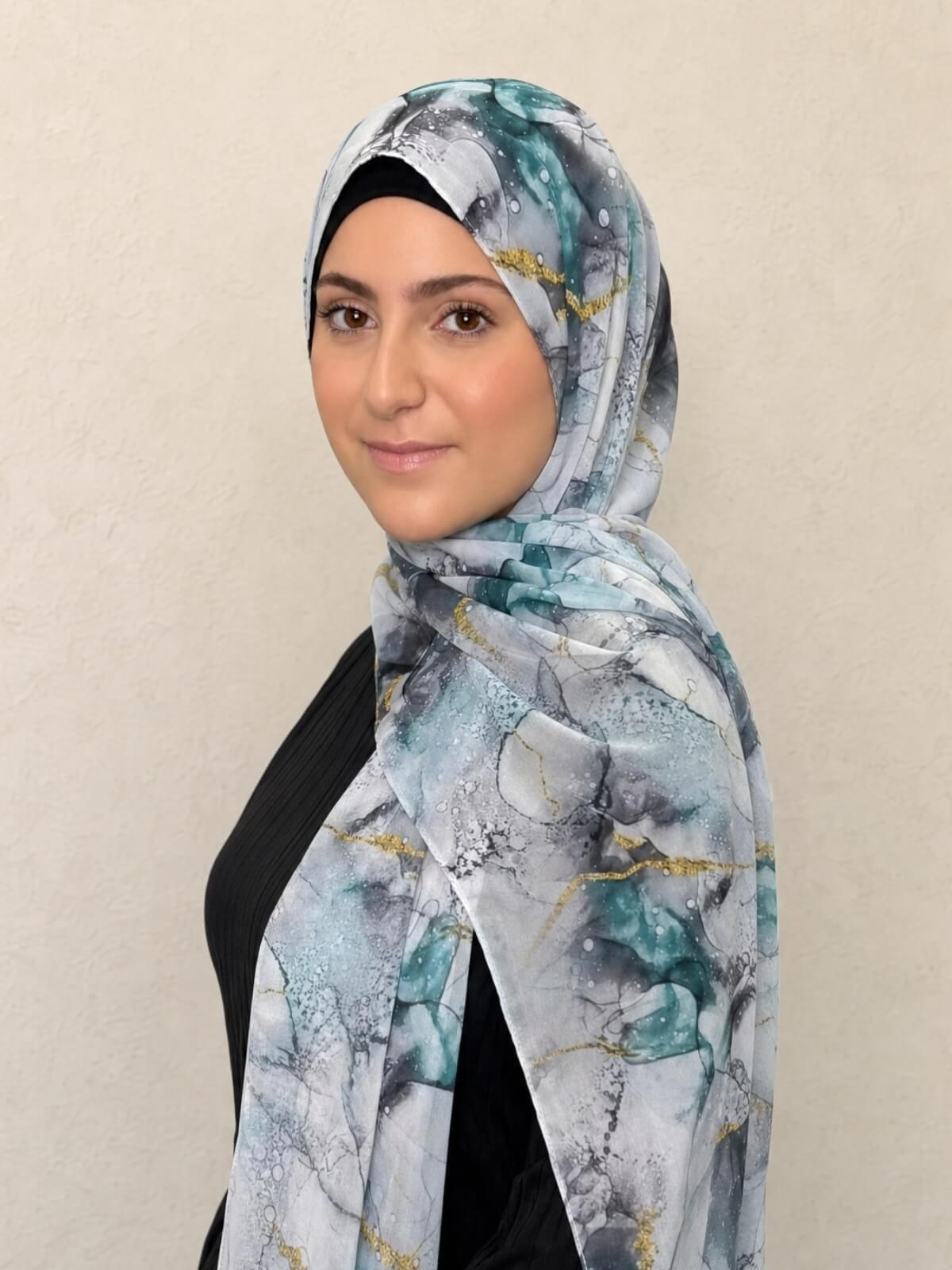 Modish Girl Printed Chiffon Hijab- Mystic Marble