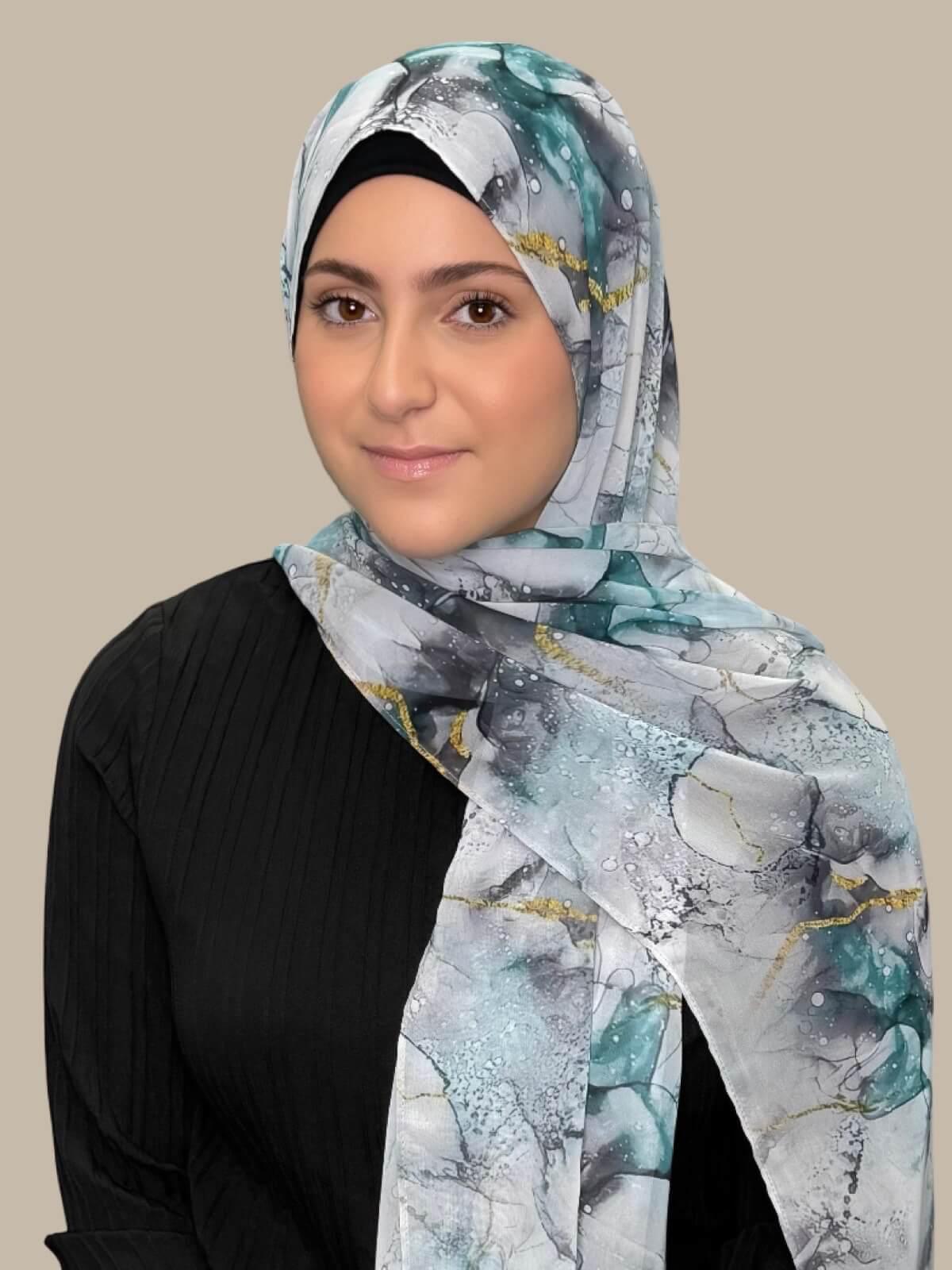 Modish Girl Printed Chiffon Hijab- Mystic Marble