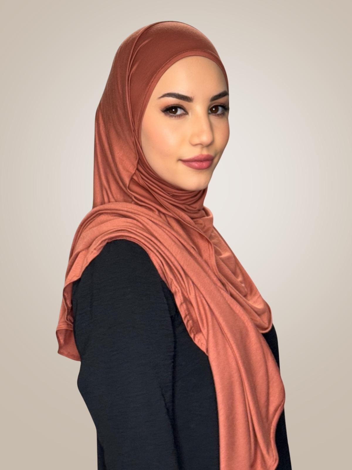 Pre-Sewn Jersey Hijab-Brick Red