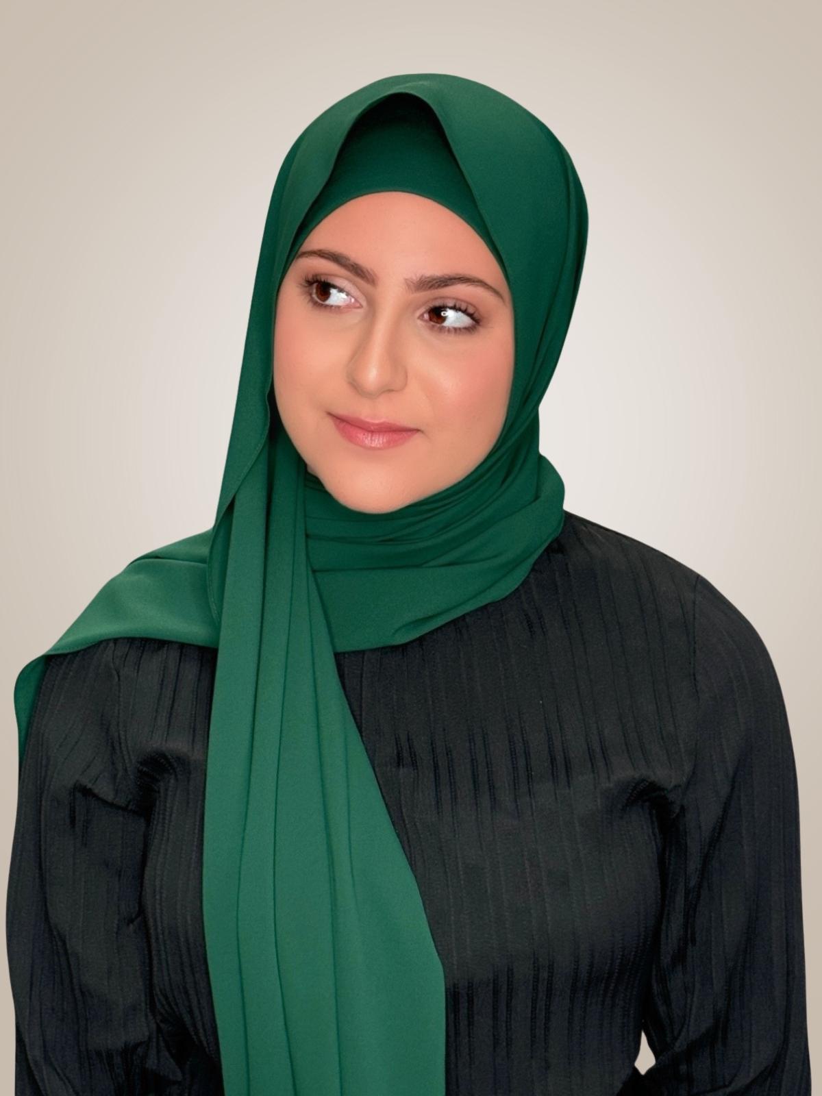 Modish Girl Matching Chiffon Hijab Set-Deep Green