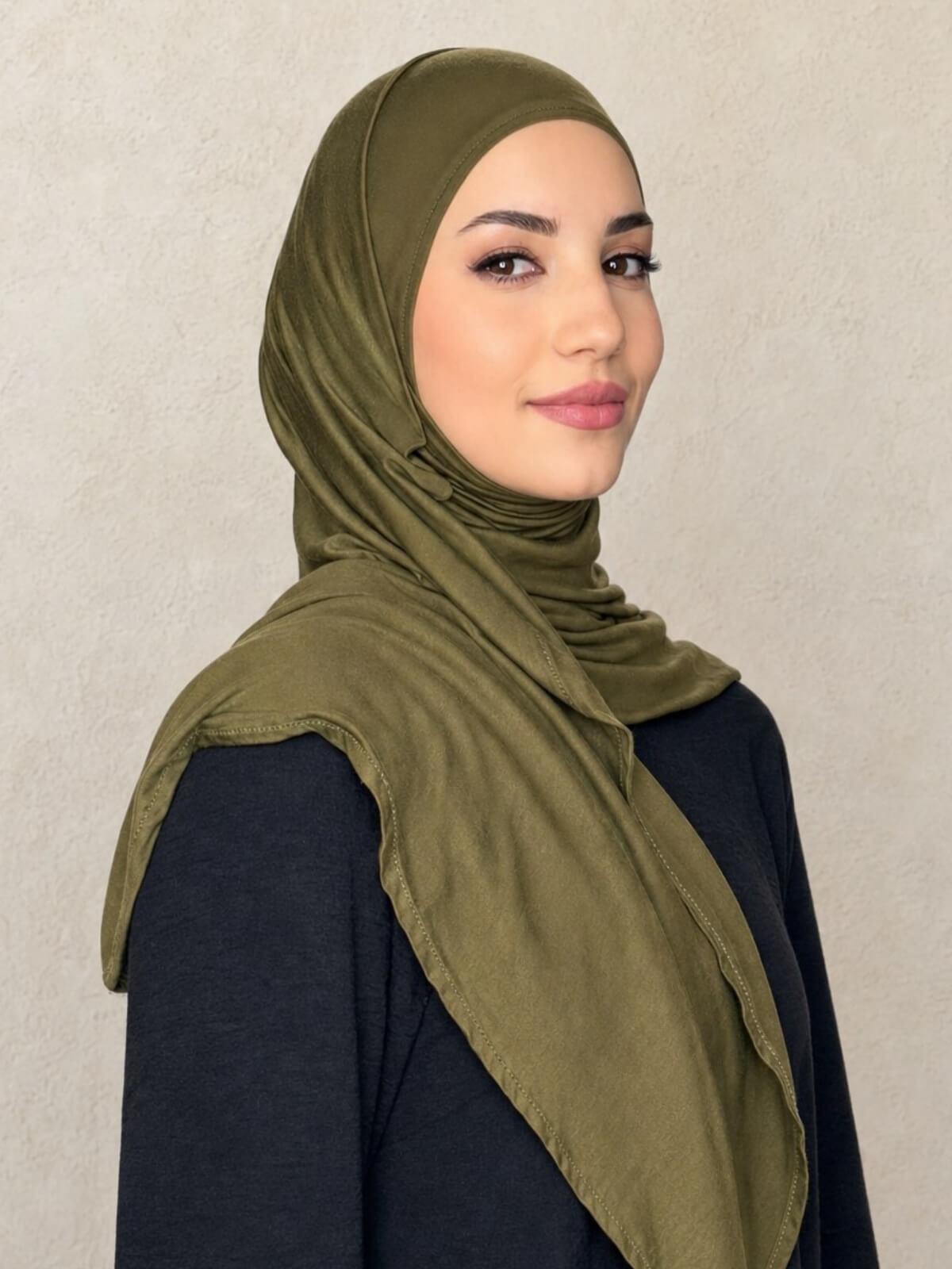 Pre-Sewn Jersey Hijab-Olive Green
