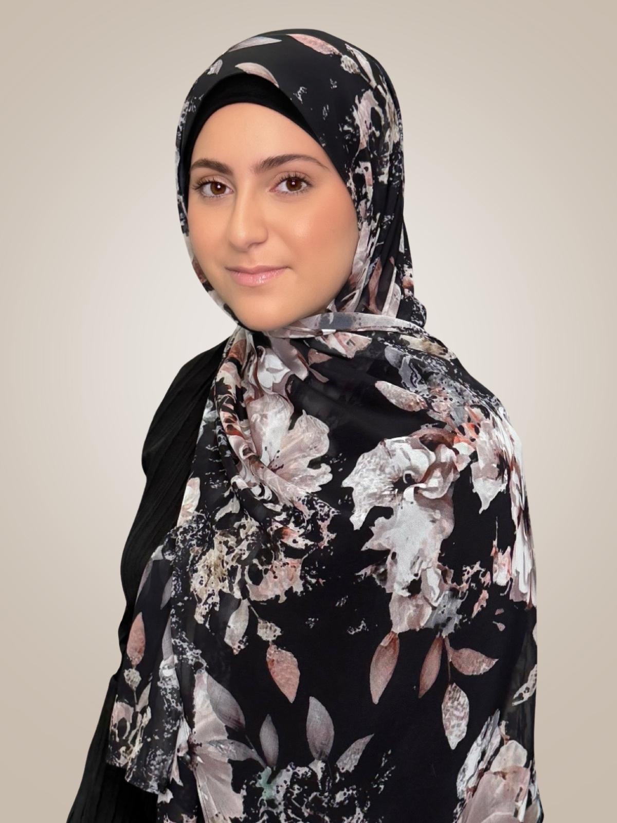 Modish Girl Printed Chiffon Hijab- Fleurette Slate II