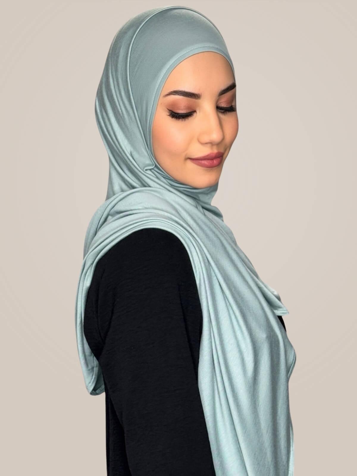 Pre-Sewn Jersey Hijab-Pale Cyan
