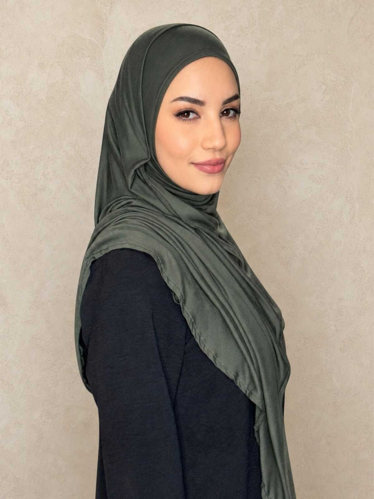 Pre-Sewn Jersey Hijab-Army Green