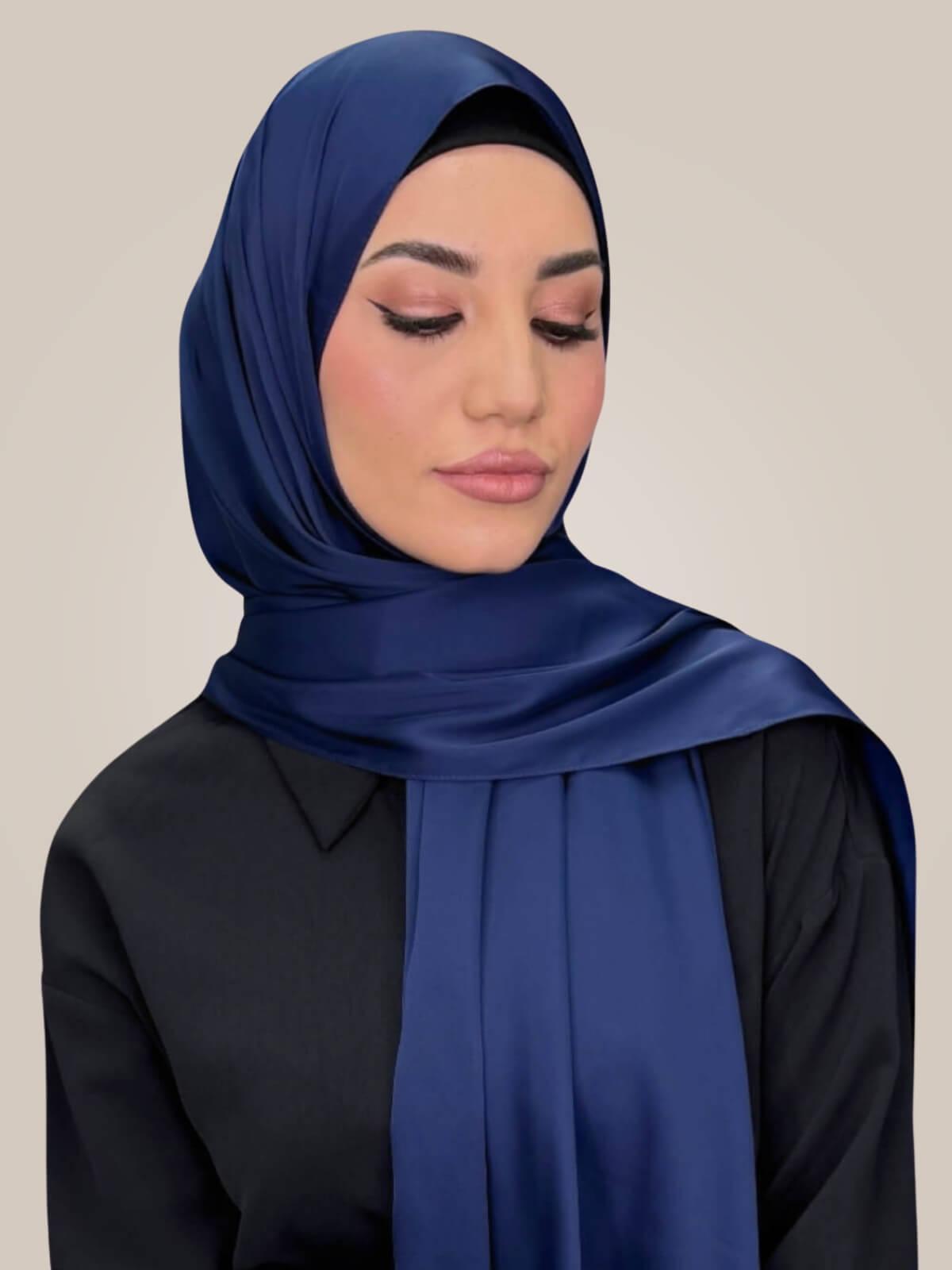 Premium Satin Hijab-Navy Blue
