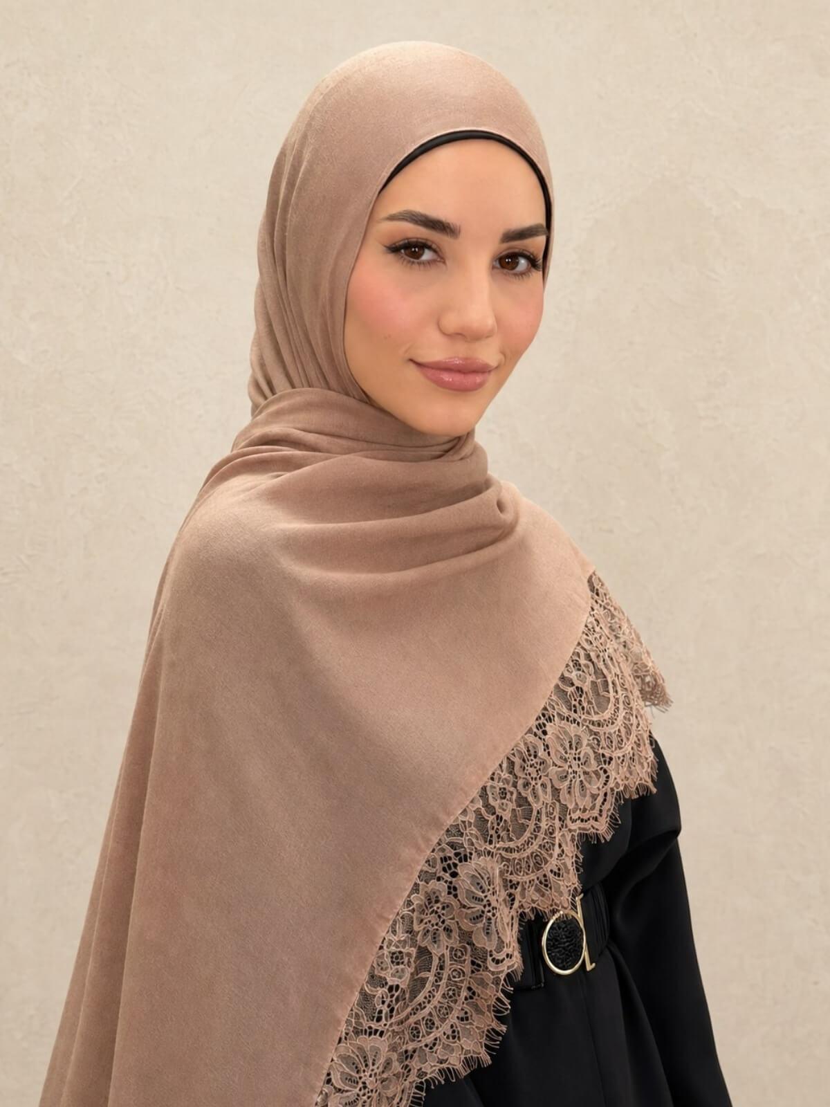 Lace Cotton Modal Hijab-Pink Rosewood
