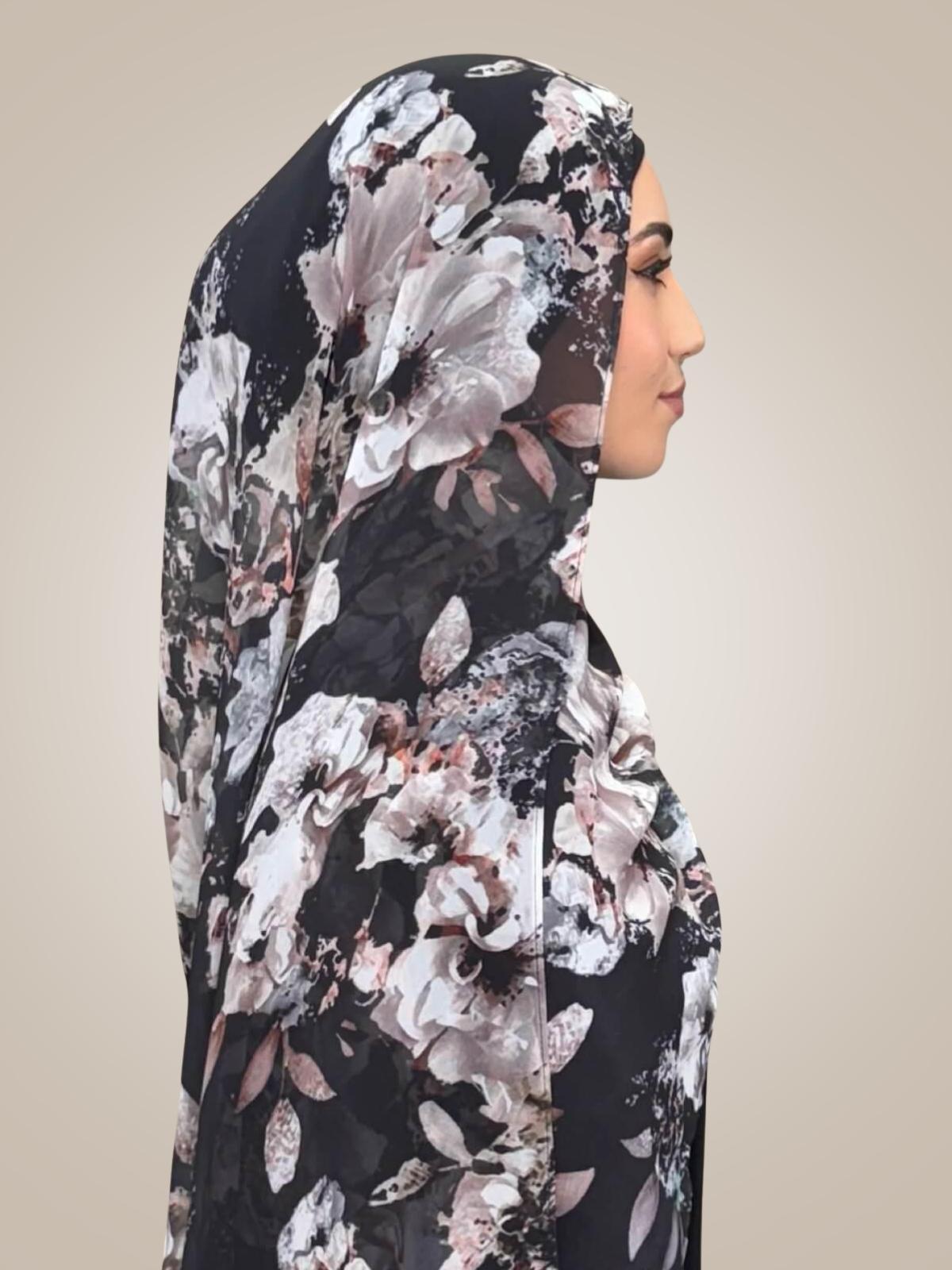 Printed Chiffon Hijab-Fleurette Slate II