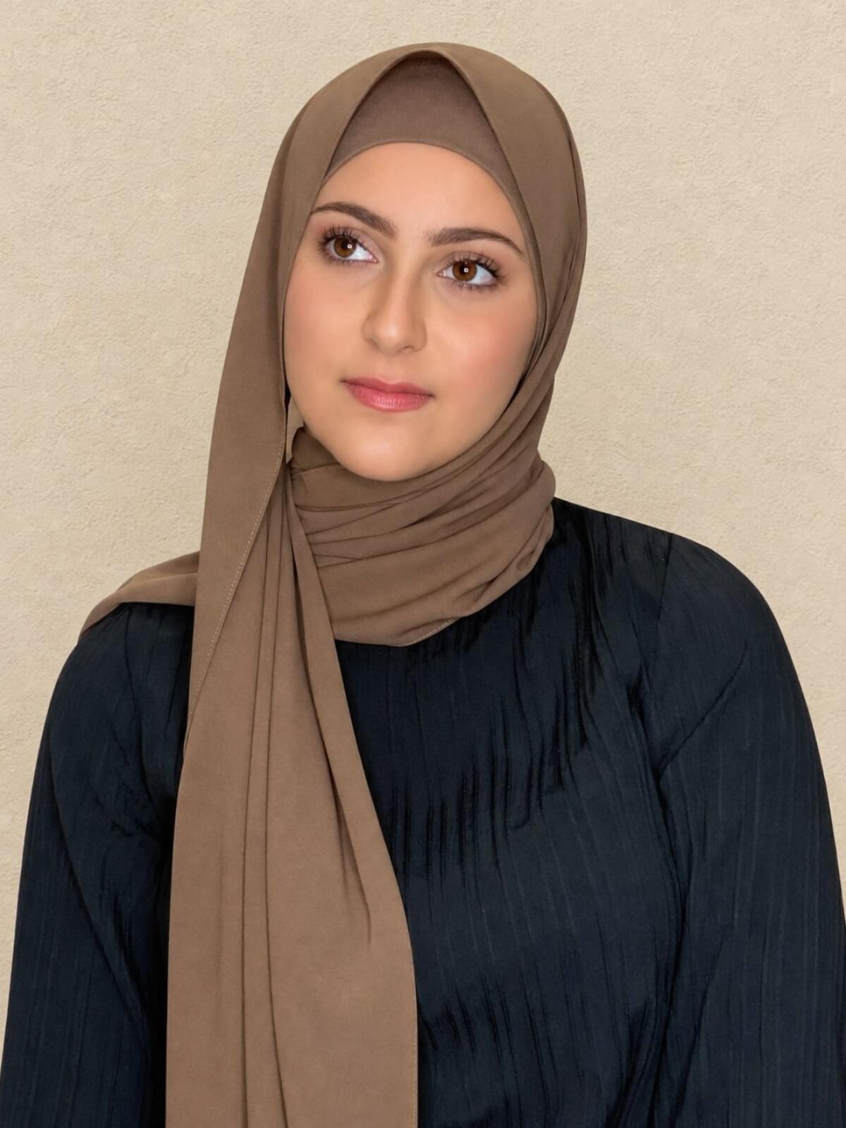 Modish Girl Matching Chiffon Hijab Set-Walnut Brown