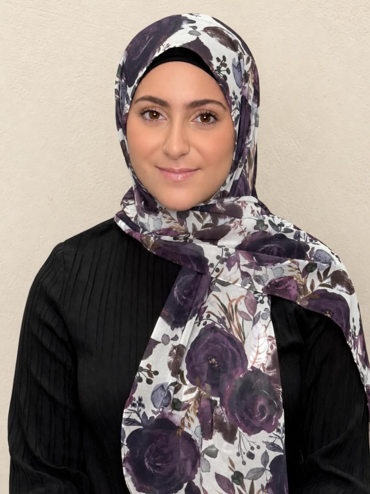 Modish Girl Printed Chiffon Hijab-Plum Orchid