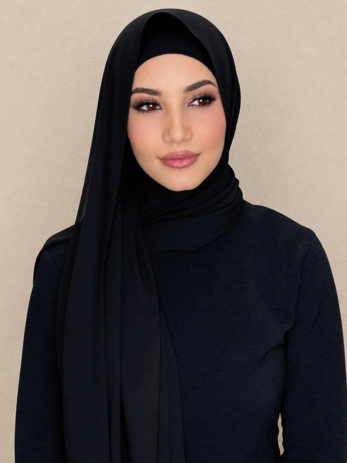 Matching Chiffon Hijab Set-Black