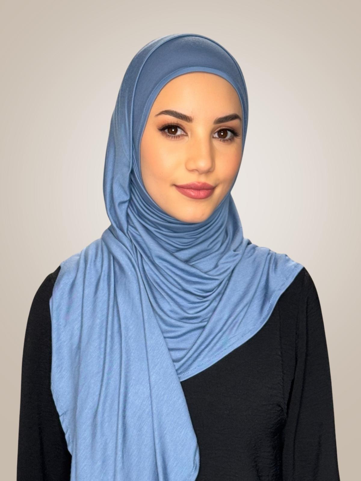 Pre-Sewn Jersey Hijab-Blue Grey