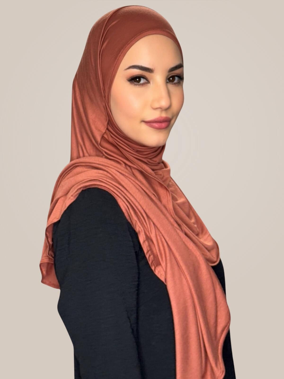 Pre-Sewn Jersey Hijab-Brick Red