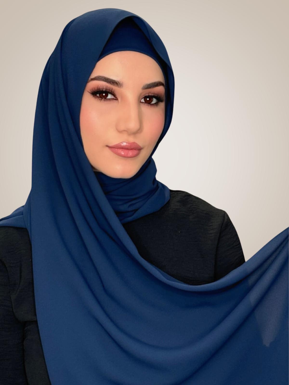 Matching Chiffon Hijab Set-Navy