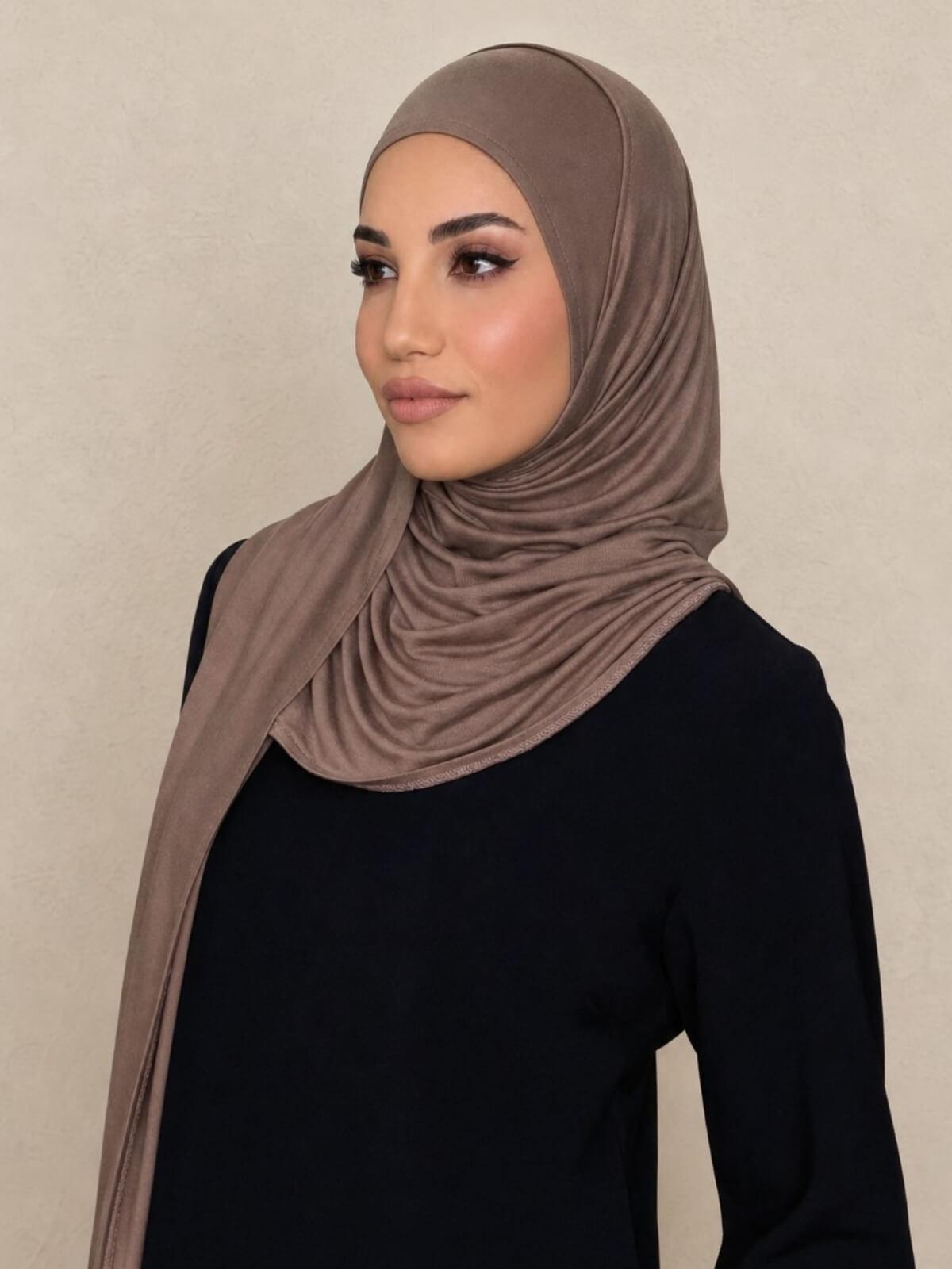 Pre-Sewn Jersey Hijab-Truffle